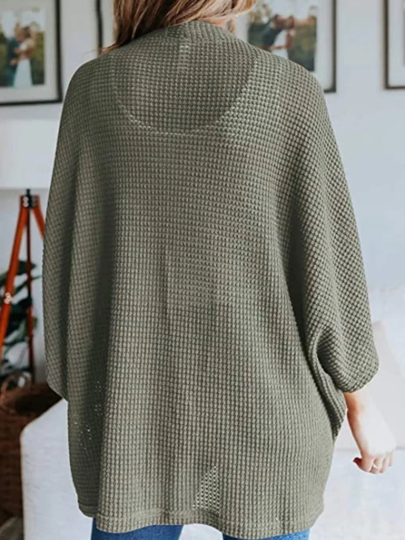 Full Size Open Front Waffle Knit Cardigan Plus Size - Lookzlike