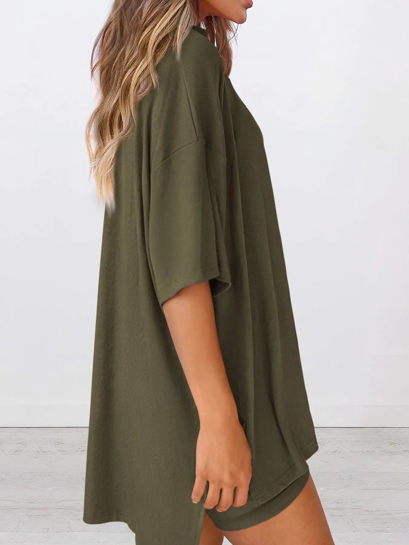 Full Size Oversized Round Neck Top and Shorts Set Plus Size - Lookzlike