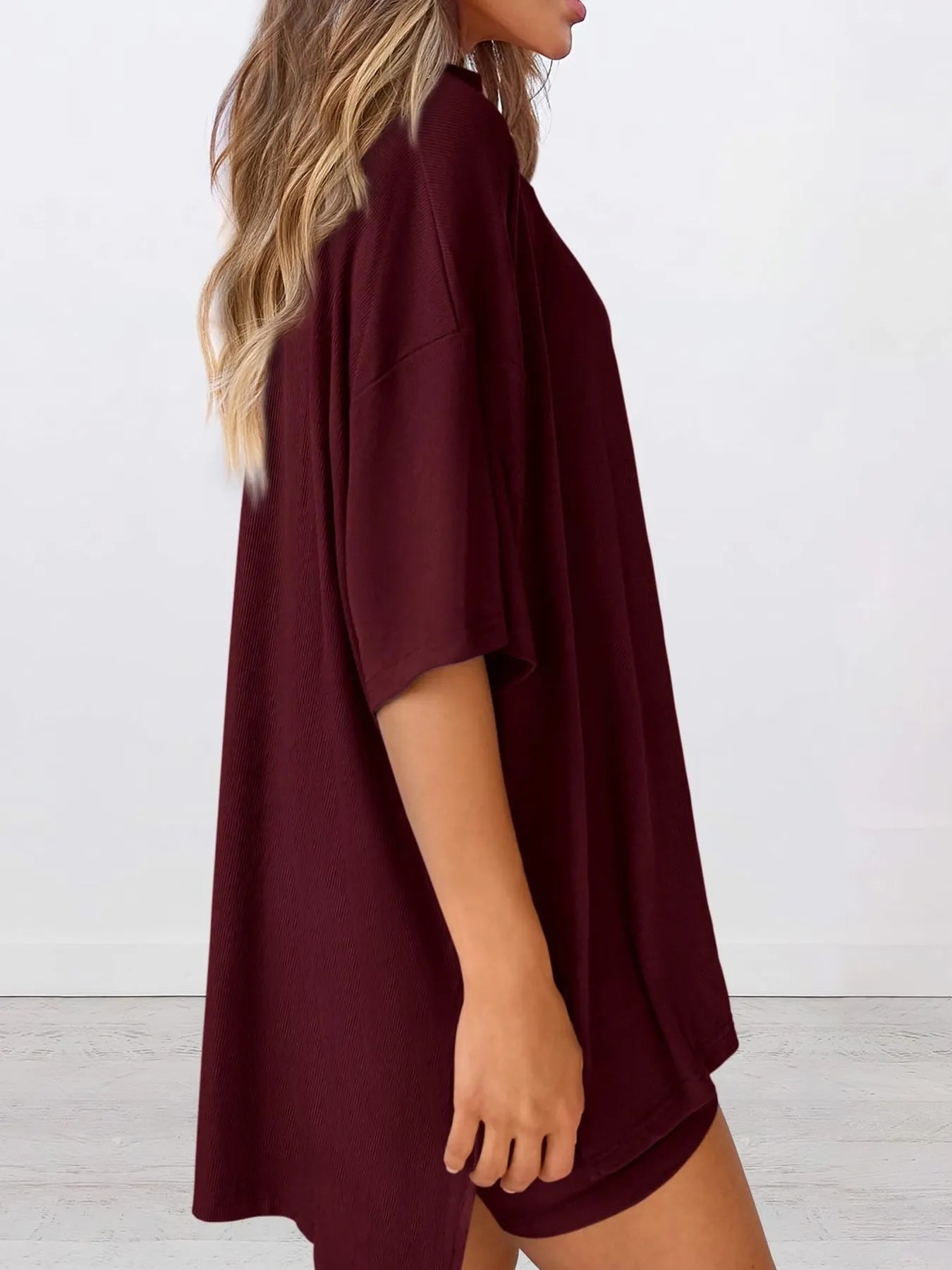 Full Size Oversized Round Neck Top and Shorts Set Plus Size - Lookzlike