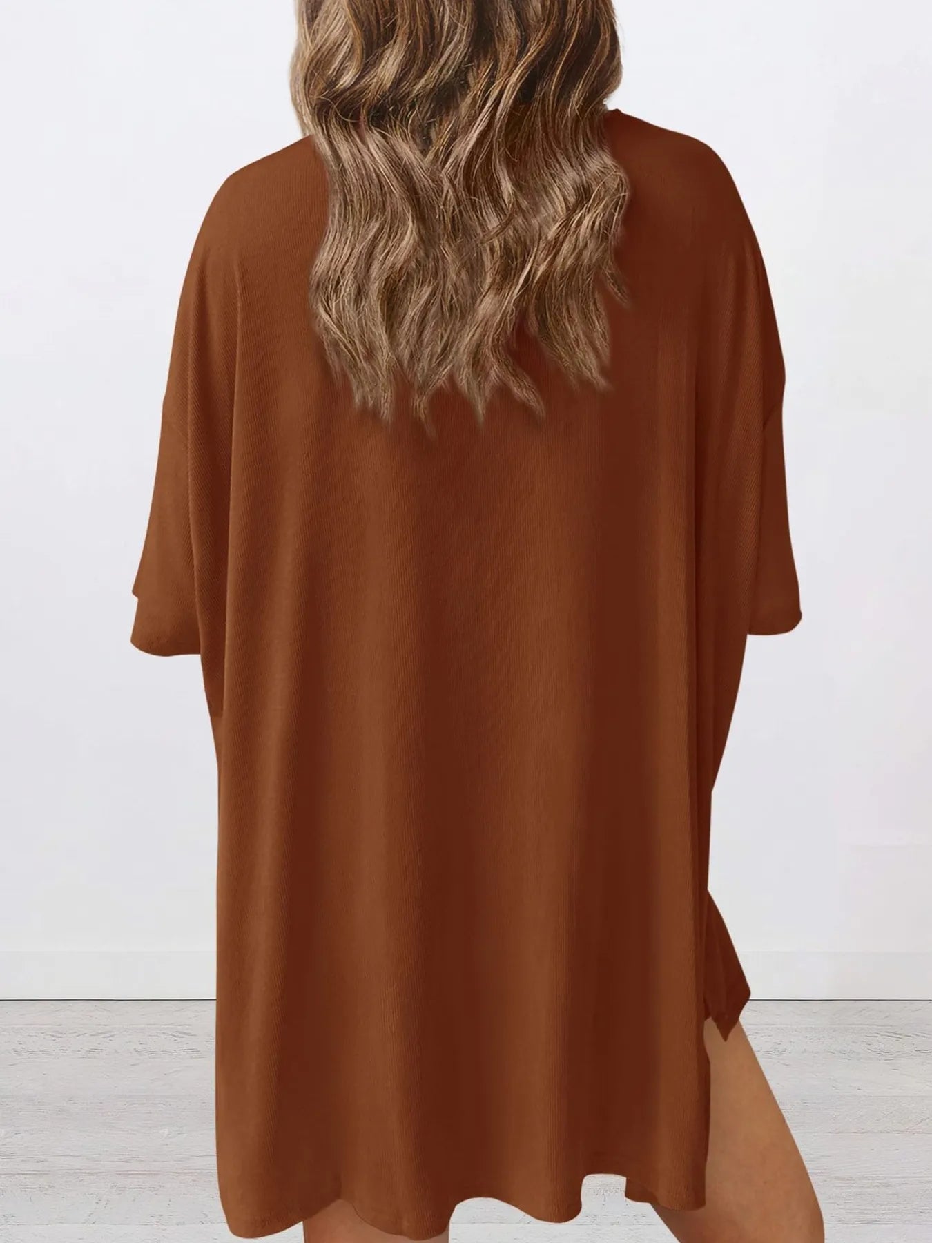Full Size Oversized Round Neck Top and Shorts Set Plus Size - Lookzlike