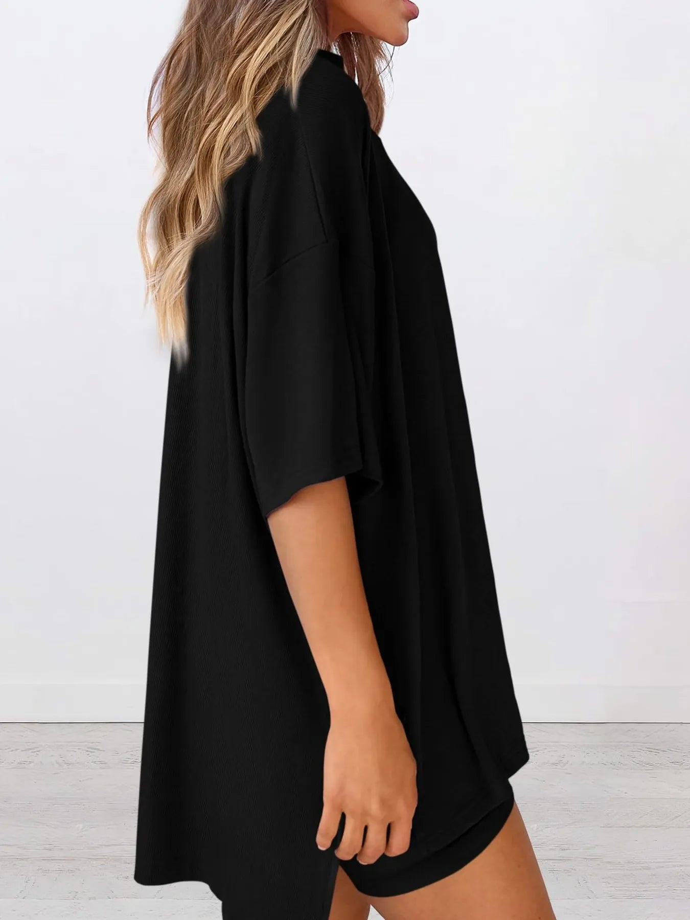Full Size Oversized Round Neck Top and Shorts Set Plus Size - Lookzlike