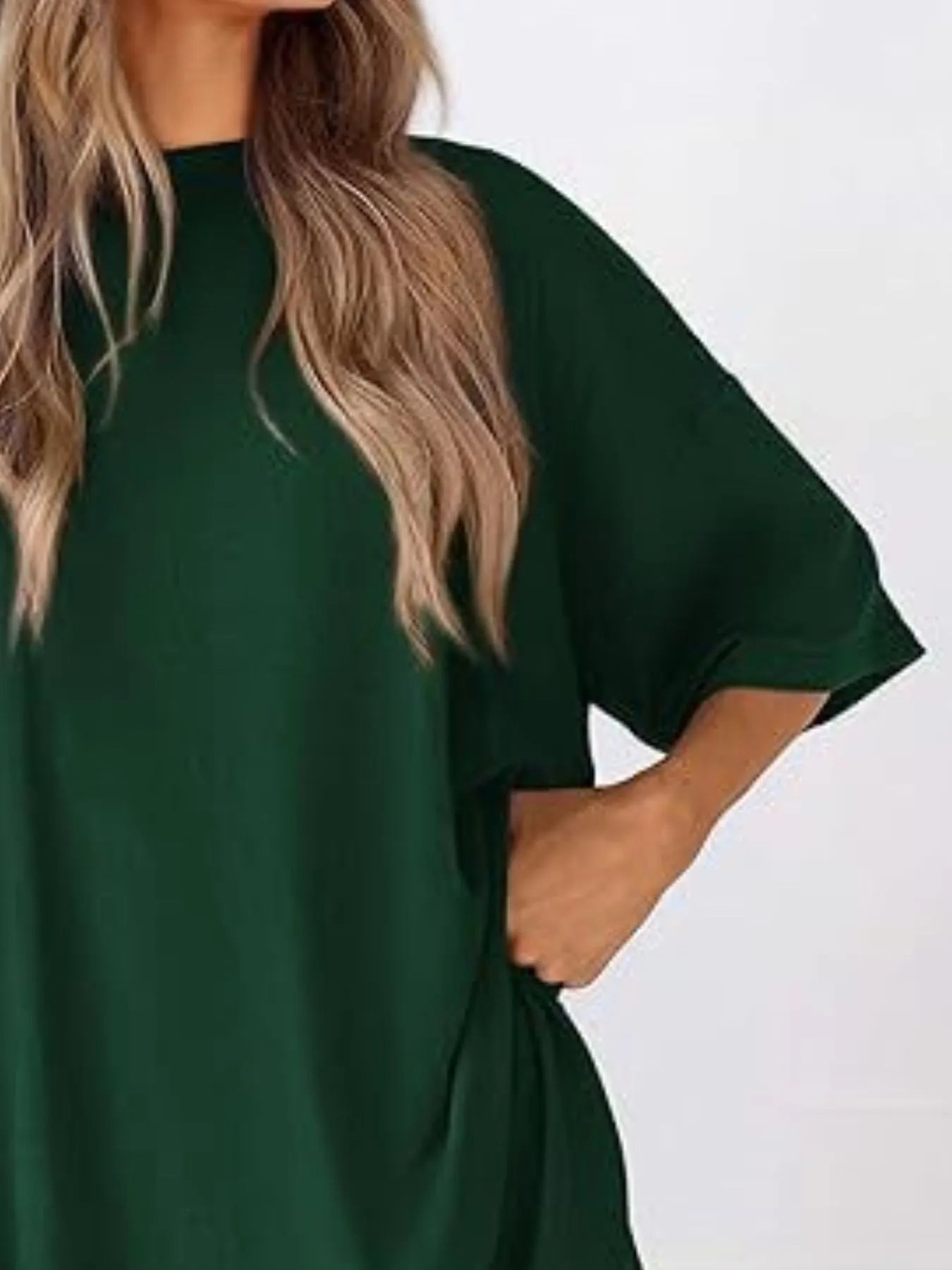 Full Size Oversized Round Neck Top and Shorts Set Plus Size - Lookzlike