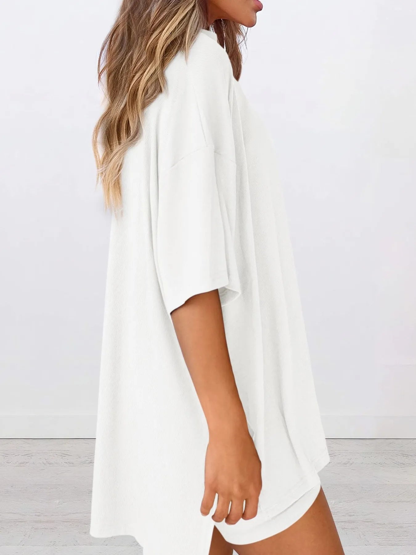 Full Size Oversized Round Neck Top and Shorts Set Plus Size - Lookzlike