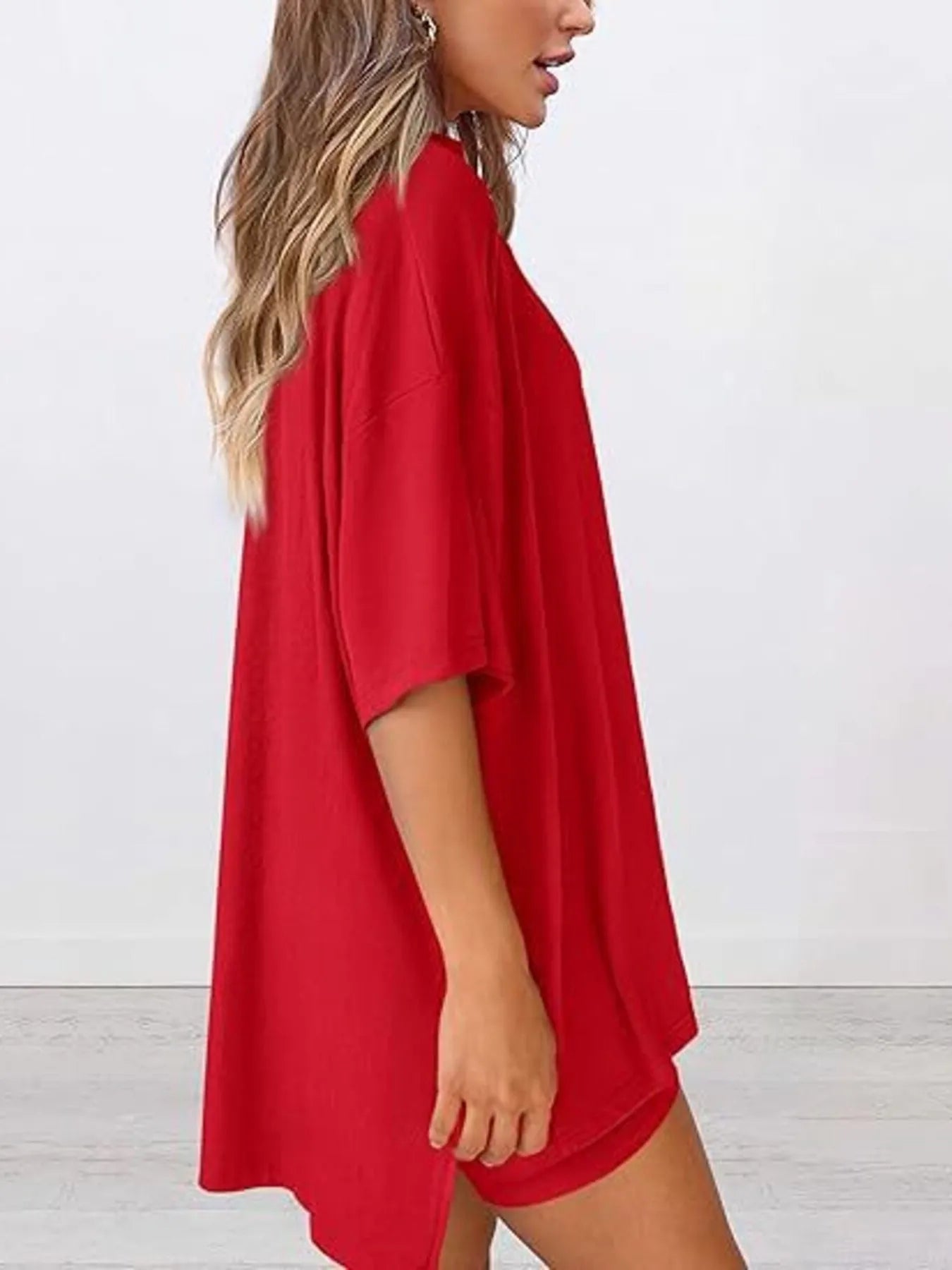 Full Size Oversized Round Neck Top and Shorts Set Plus Size - Lookzlike
