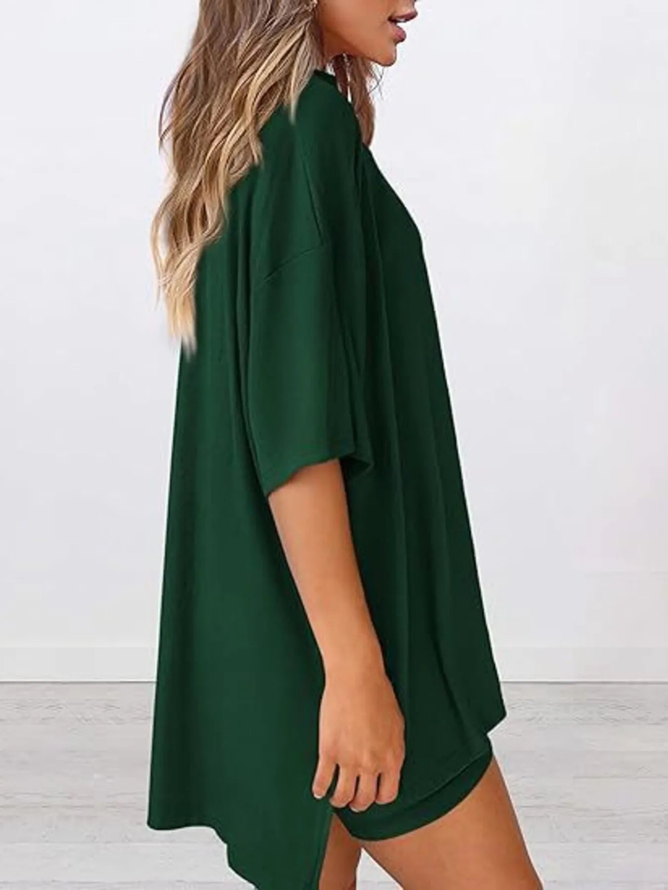Full Size Oversized Round Neck Top and Shorts Set Plus Size - Lookzlike