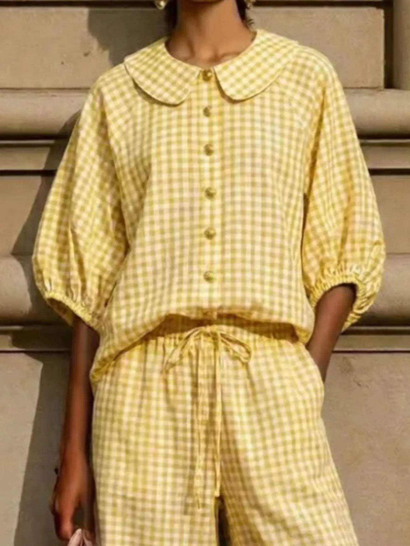 Full Size Plaid Button Up Shirt and Pants Set Plus Size designed for comfort and style at Lookzlike