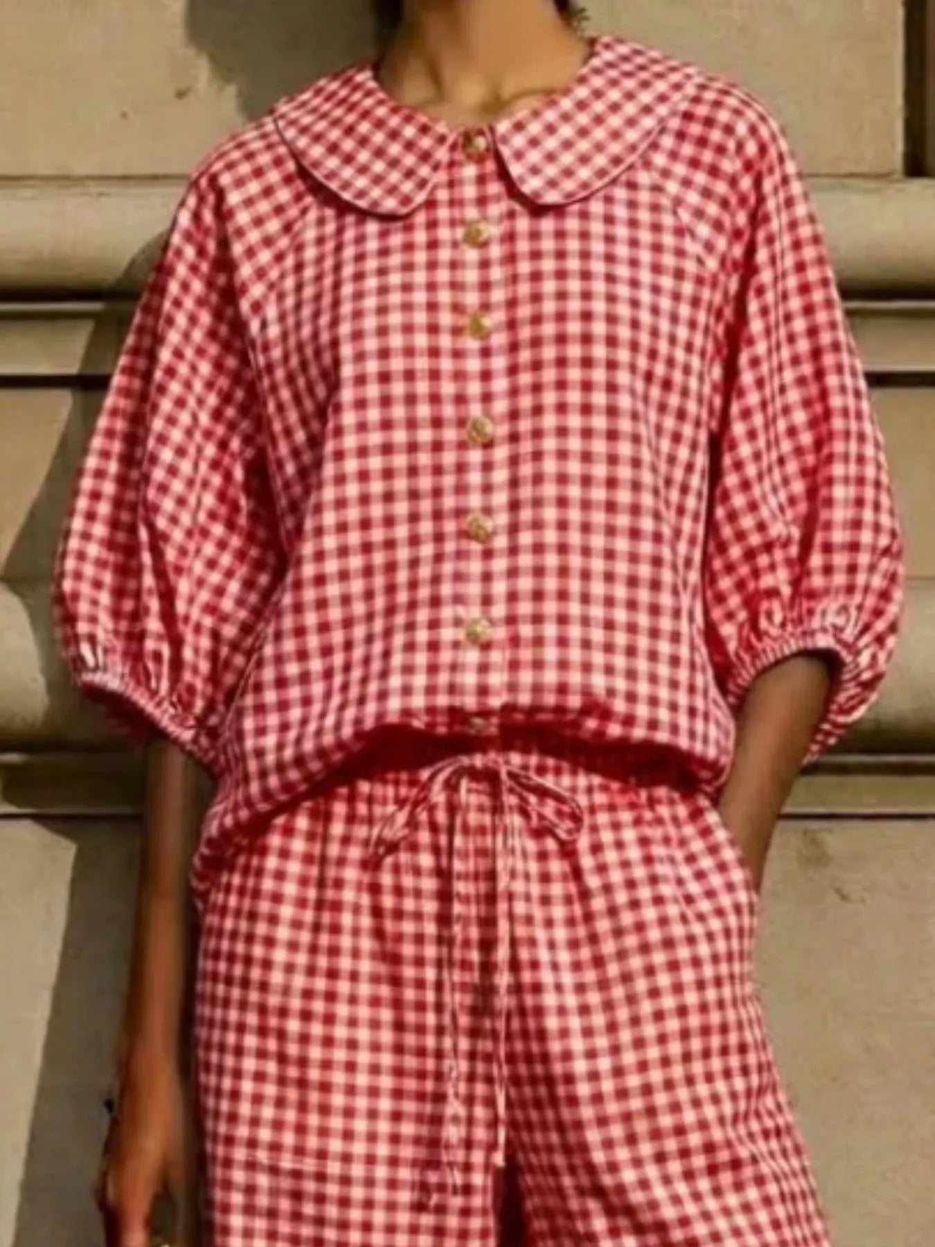 Full Size Plaid Button Up Shirt and Pants Set Plus Size designed for comfort and style at Lookzlike