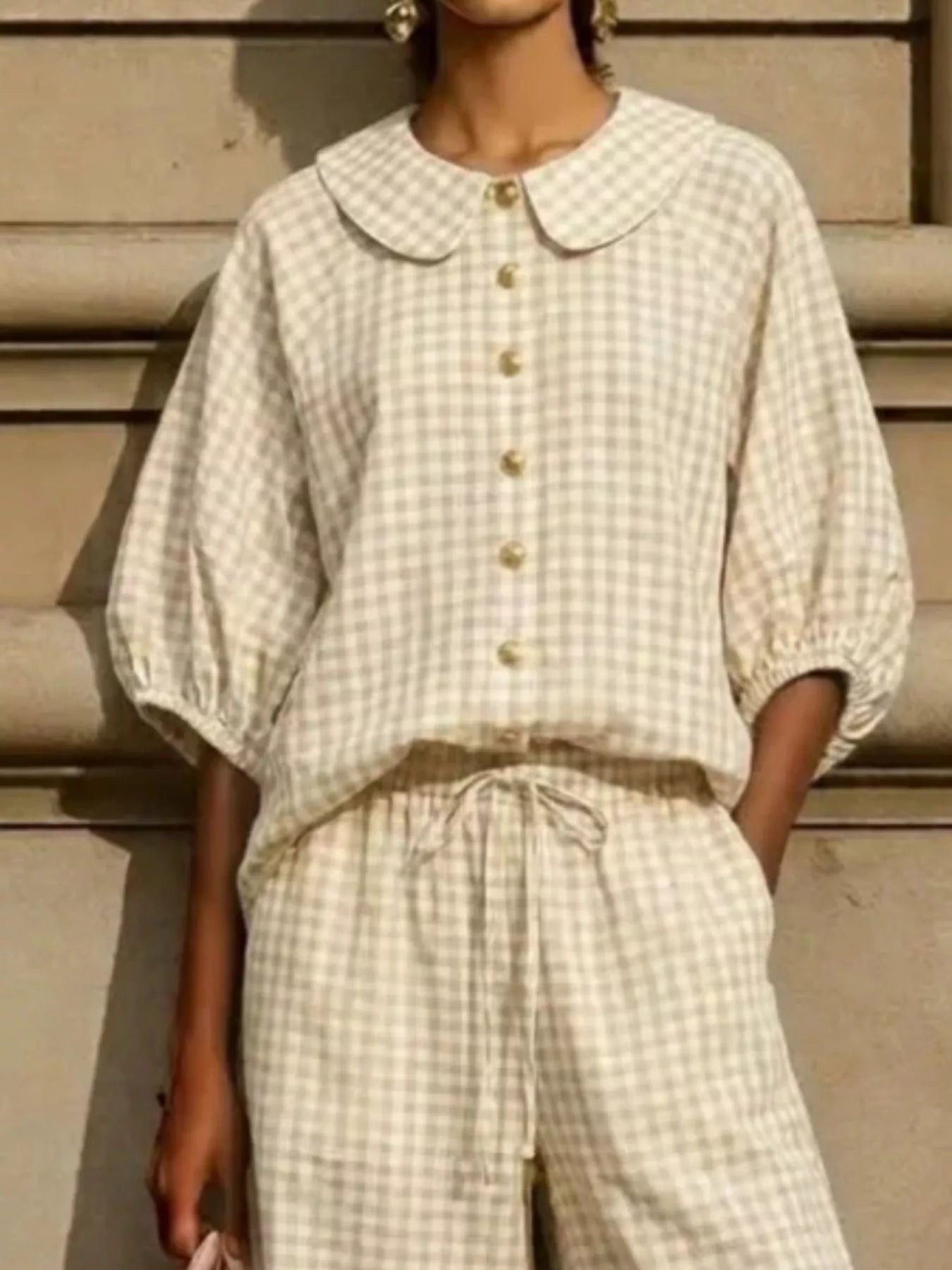 Full Size Plaid Button Up Shirt and Pants Set Plus Size designed for comfort and style at Lookzlike