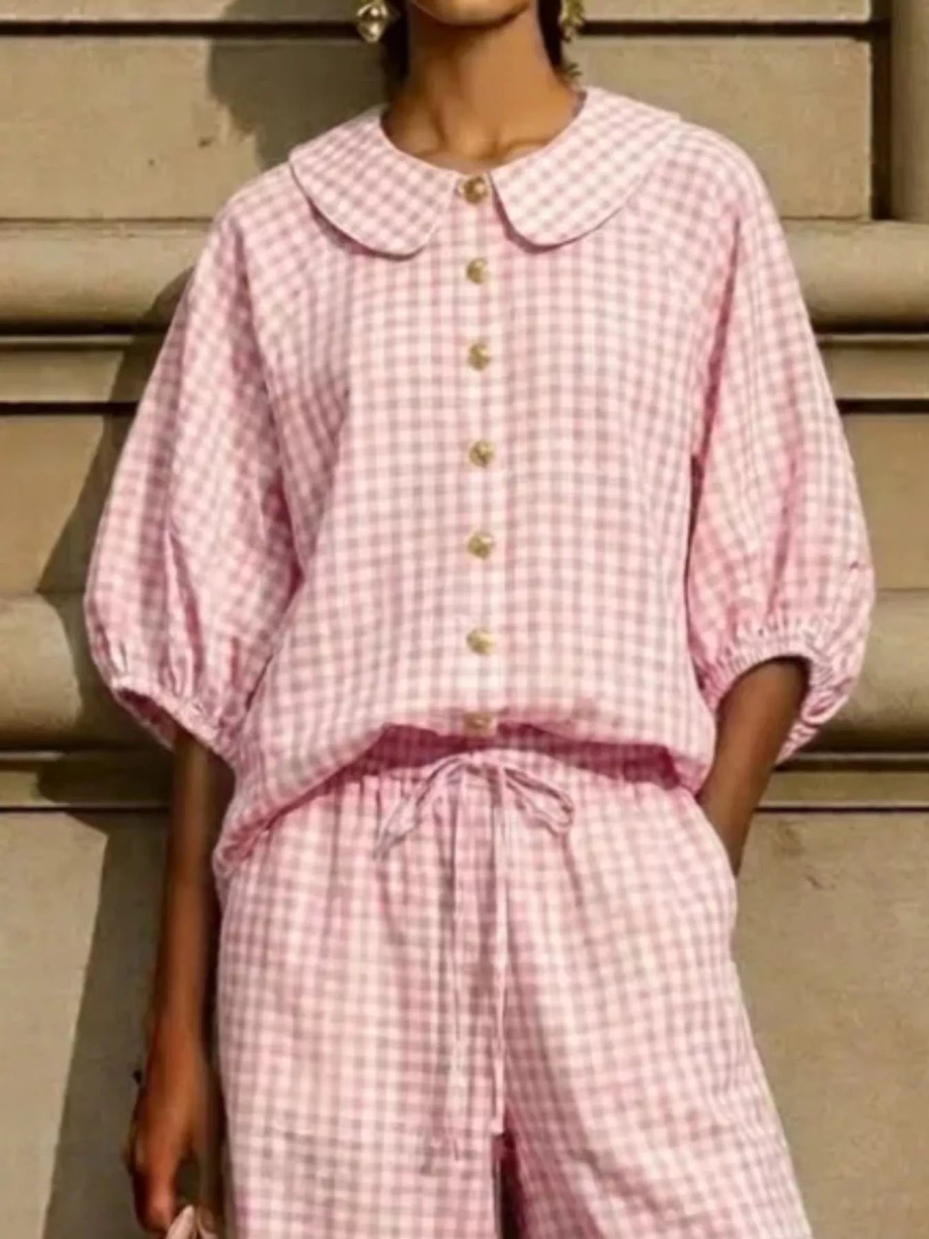 Full Size Plaid Button Up Shirt and Pants Set Plus Size designed for comfort and style at Lookzlike