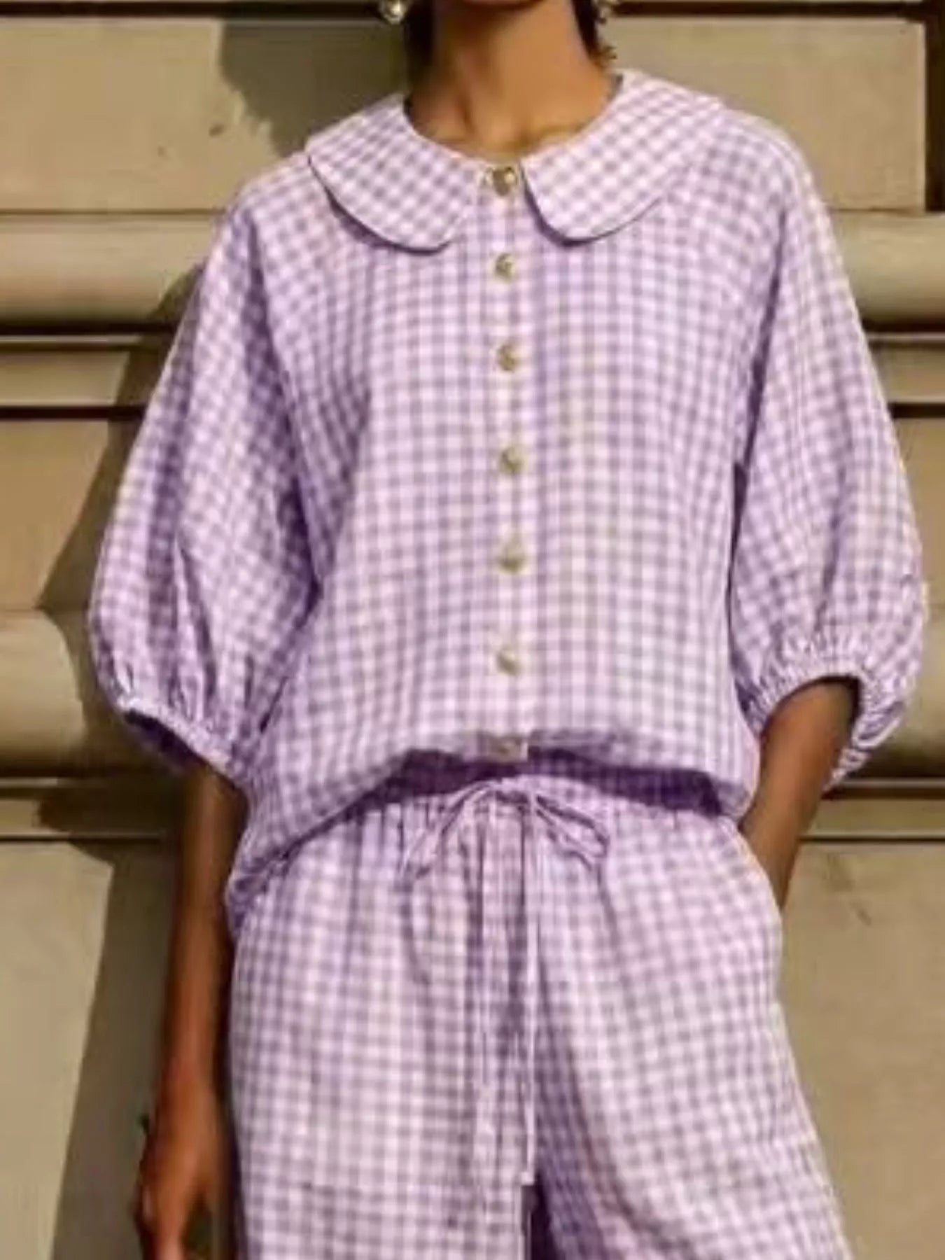 Full Size Plaid Button Up Shirt and Pants Set Plus Size designed for comfort and style at Lookzlike