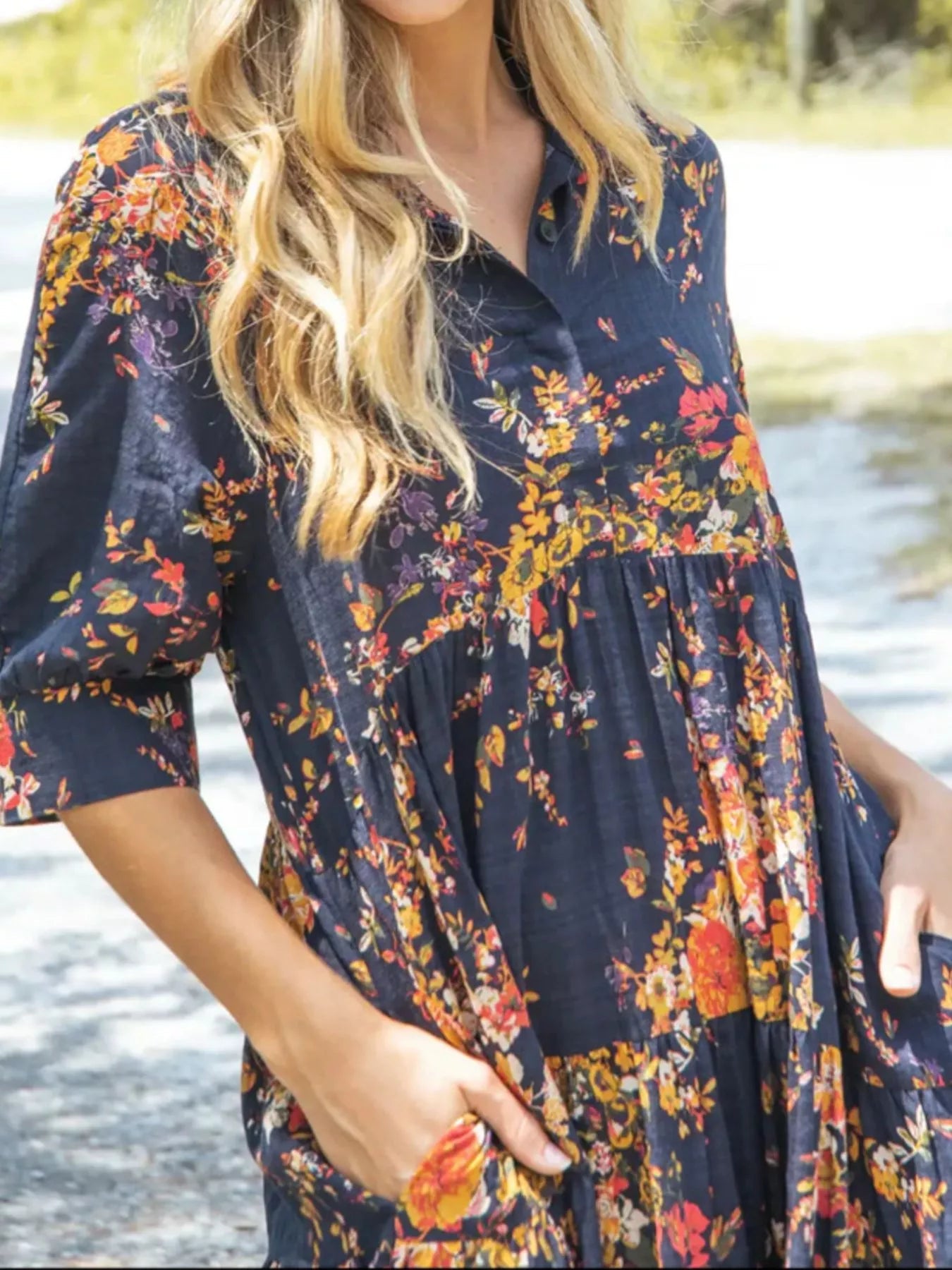 Full Size Printed Half Sleeve Midi Dress Plus Size designed for comfort and style at Lookzlike