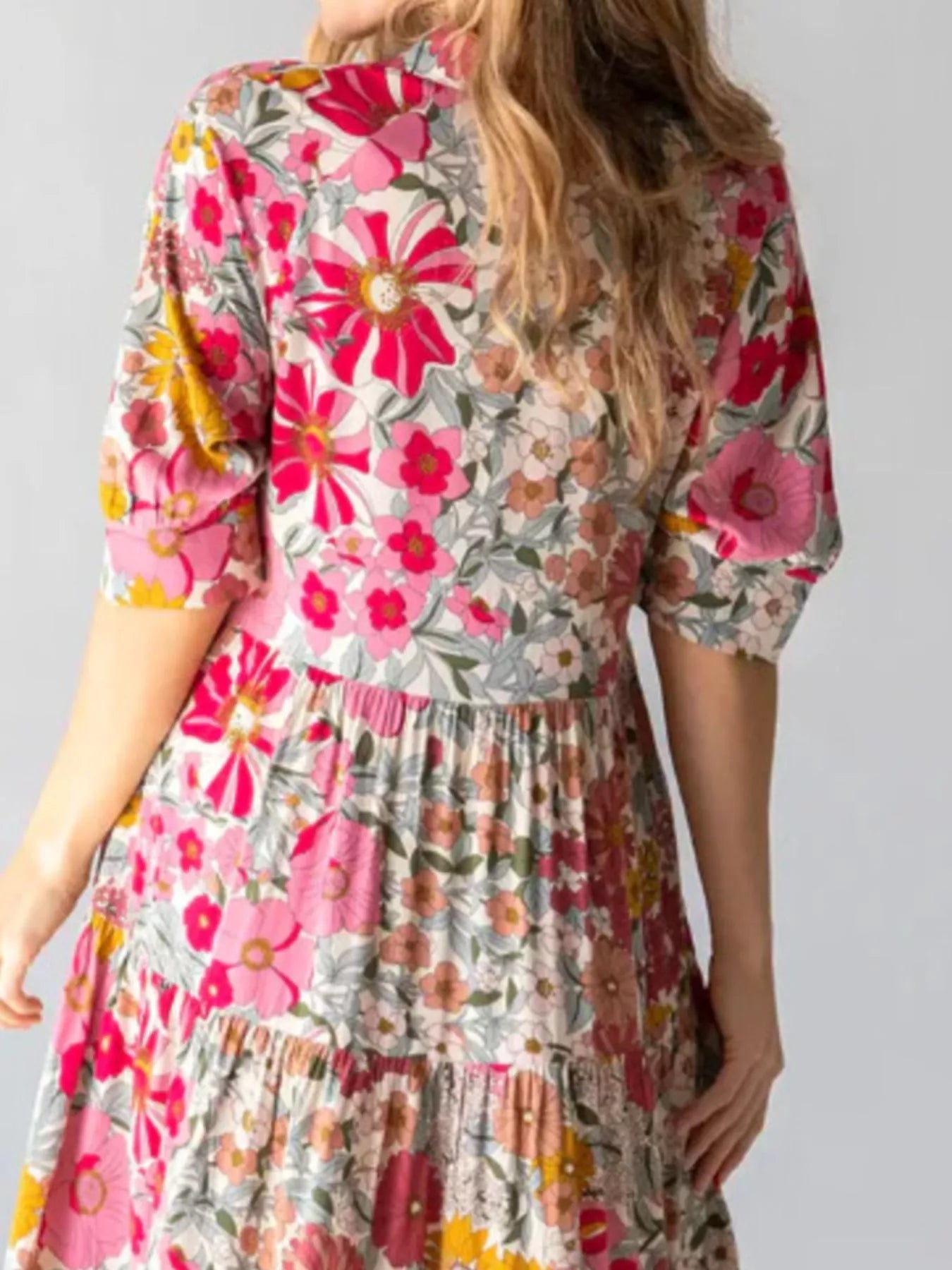 Full Size Printed Half Sleeve Midi Dress Plus Size designed for comfort and style at Lookzlike