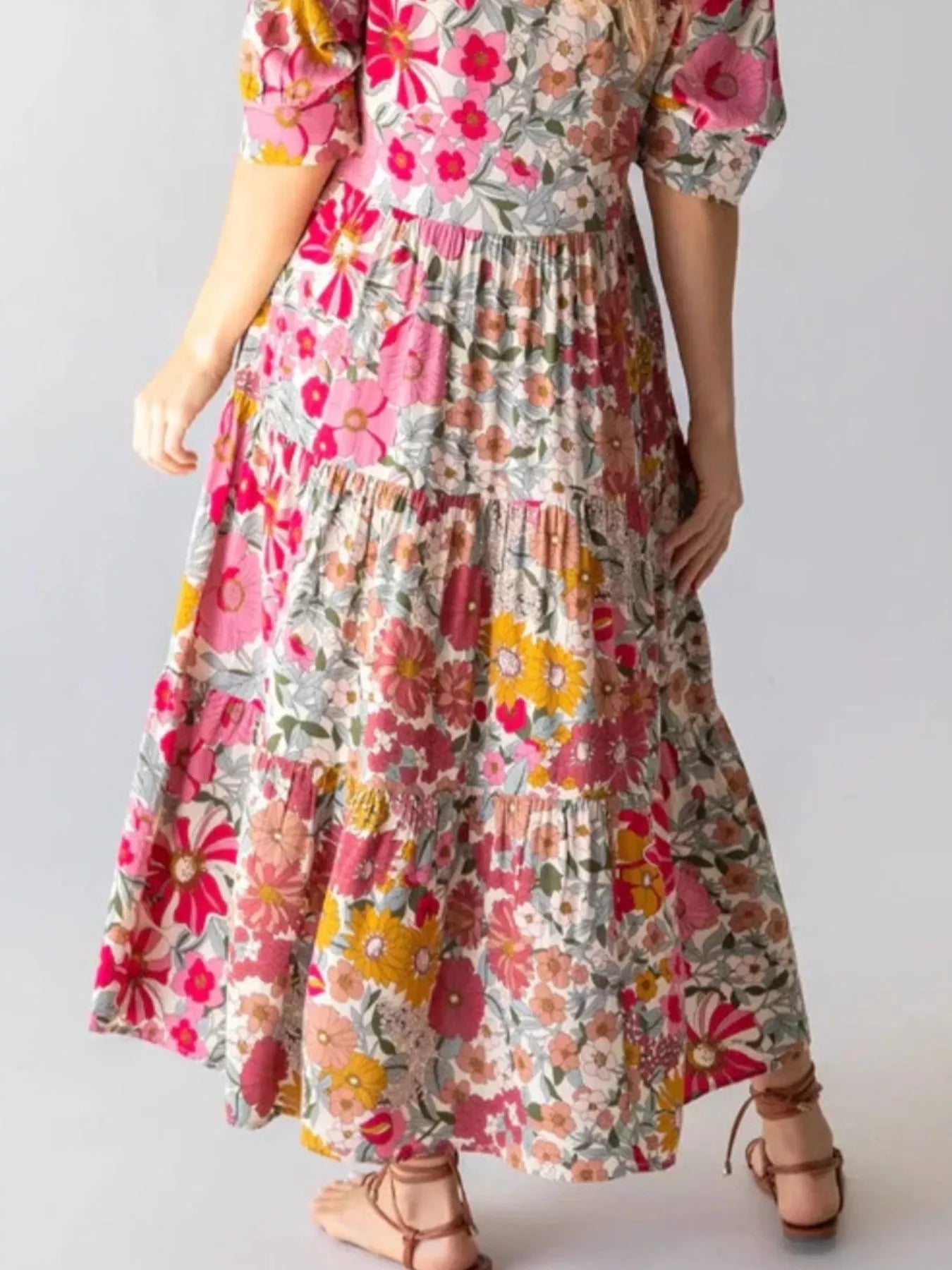 Full Size Printed Half Sleeve Midi Dress Plus Size designed for comfort and style at Lookzlike