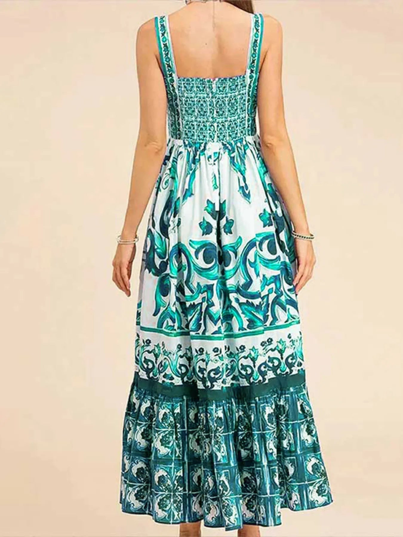 Full Size Printed Sweetheart Neck Maxi Cami Dress Plus Size - Lookzlike