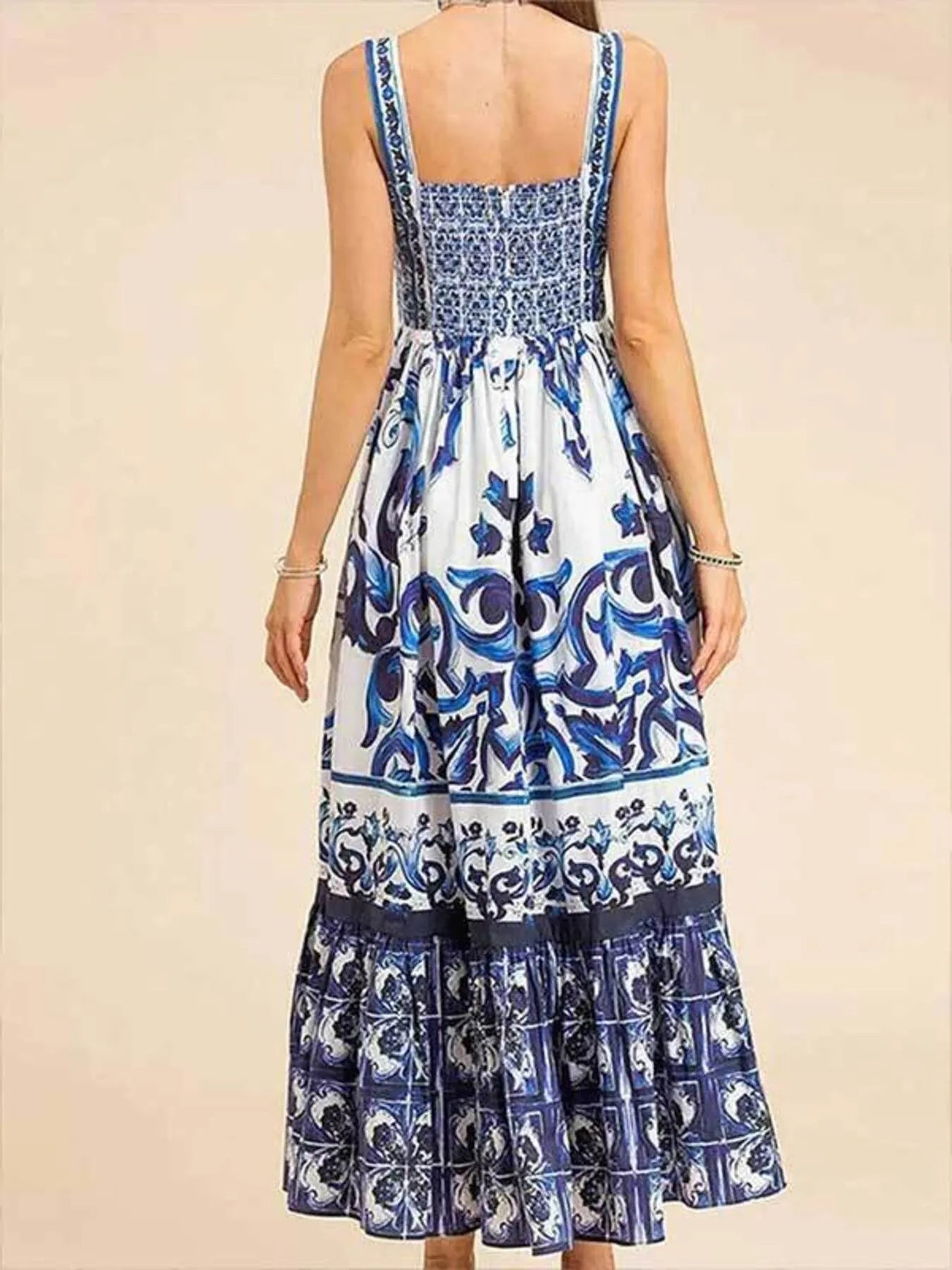 Full Size Printed Sweetheart Neck Maxi Cami Dress Plus Size - Lookzlike
