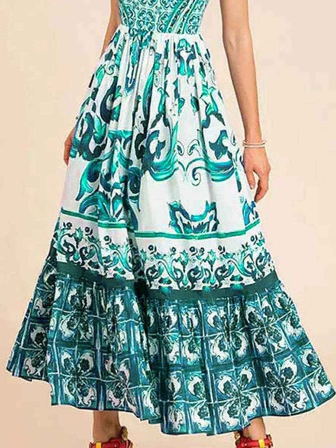Full Size Printed Sweetheart Neck Maxi Cami Dress Plus Size - Lookzlike
