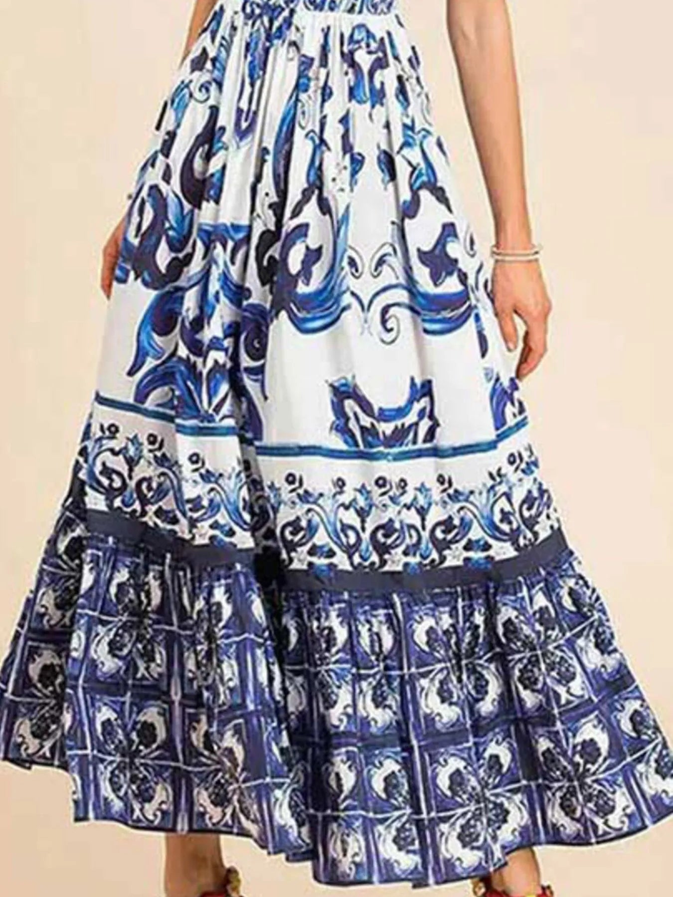 Full Size Printed Sweetheart Neck Maxi Cami Dress Plus Size - Lookzlike