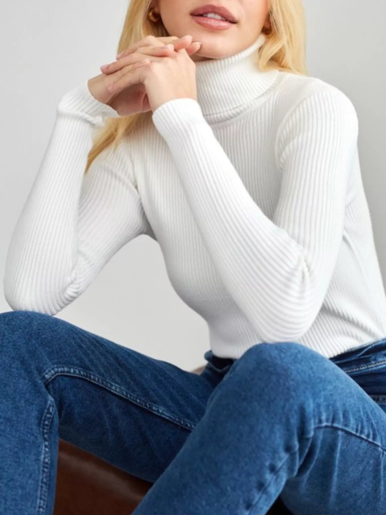 Full Size Ribbed Knit Turtleneck Sweater Plus Size designed for comfort and style at Lookzlike