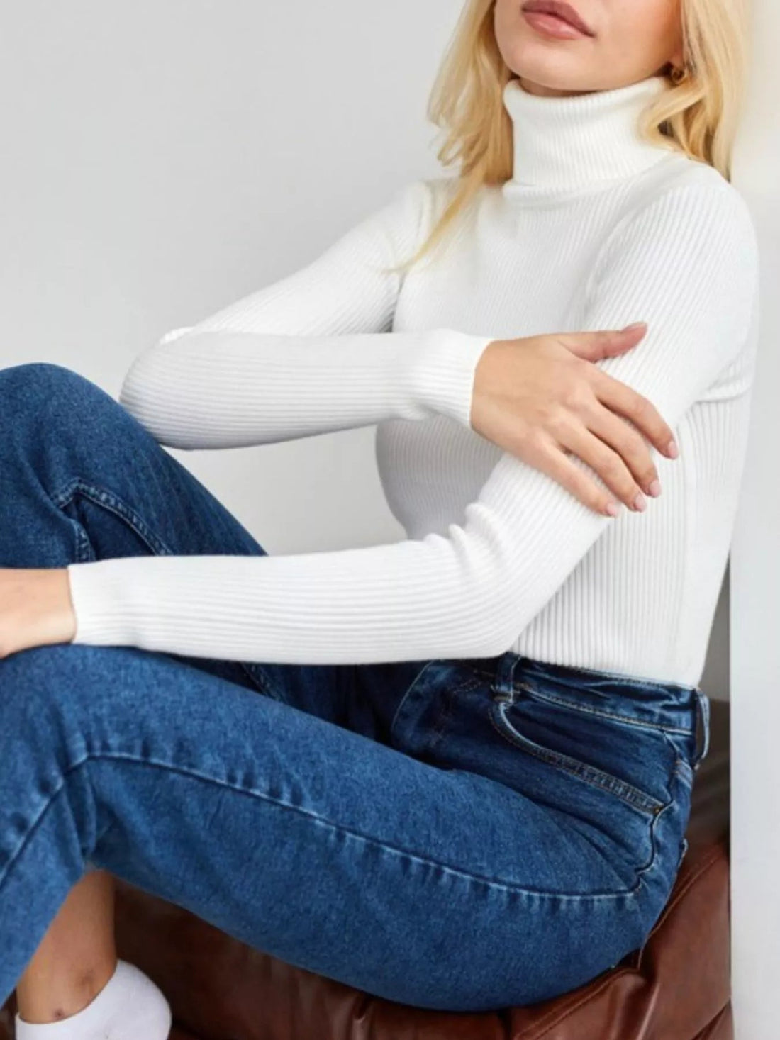 Full Size Ribbed Knit Turtleneck Sweater Plus Size designed for comfort and style at Lookzlike