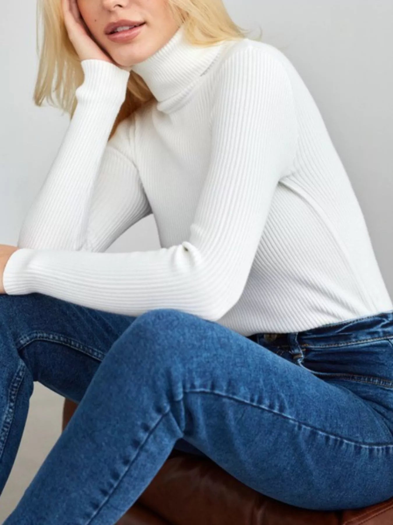 Full Size Ribbed Knit Turtleneck Sweater Plus Size designed for comfort and style at Lookzlike