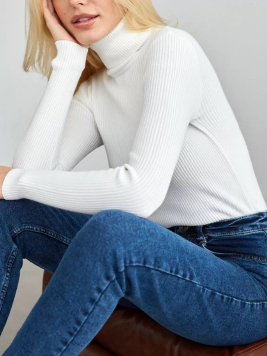 Full Size Ribbed Knit Turtleneck Sweater Plus Size designed for comfort and style at Lookzlike