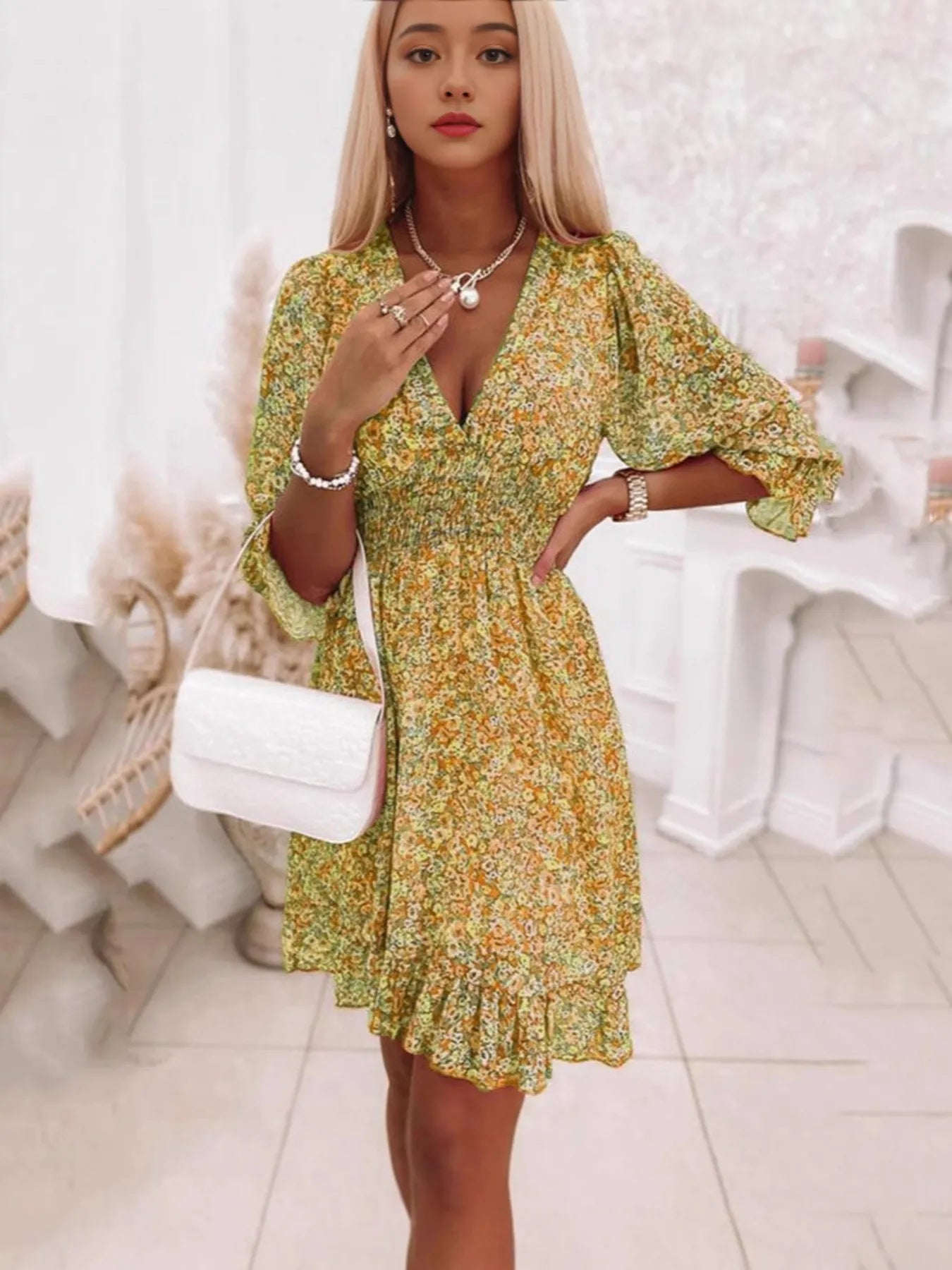 Full Size Ruffled Hem Floral Dress Plus Size - Lookzlike