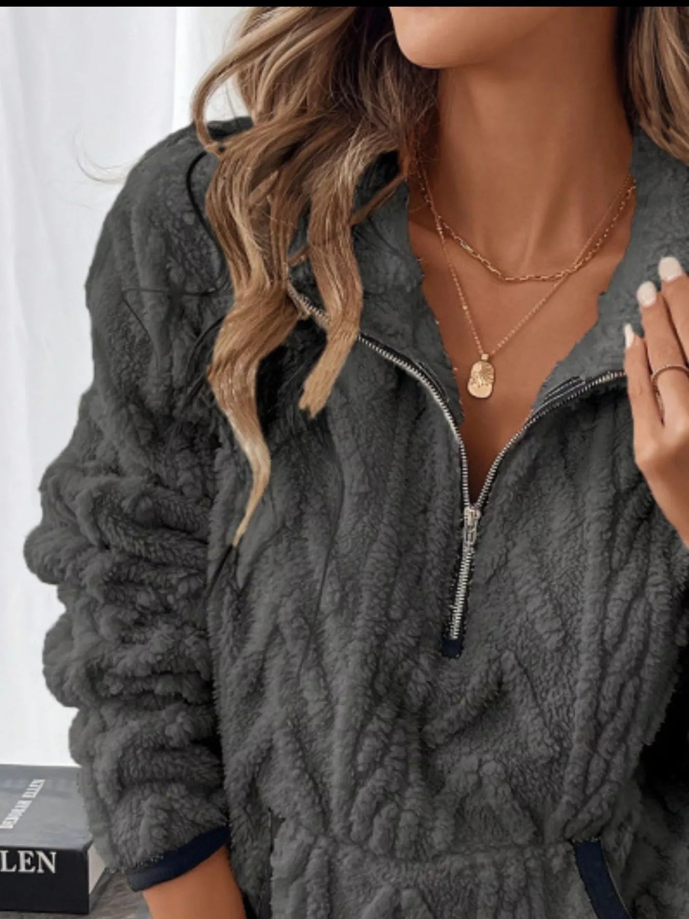 Full Size Sherpa Half Zip Sweatshirt Plus Size designed for comfort and style at Lookzlike