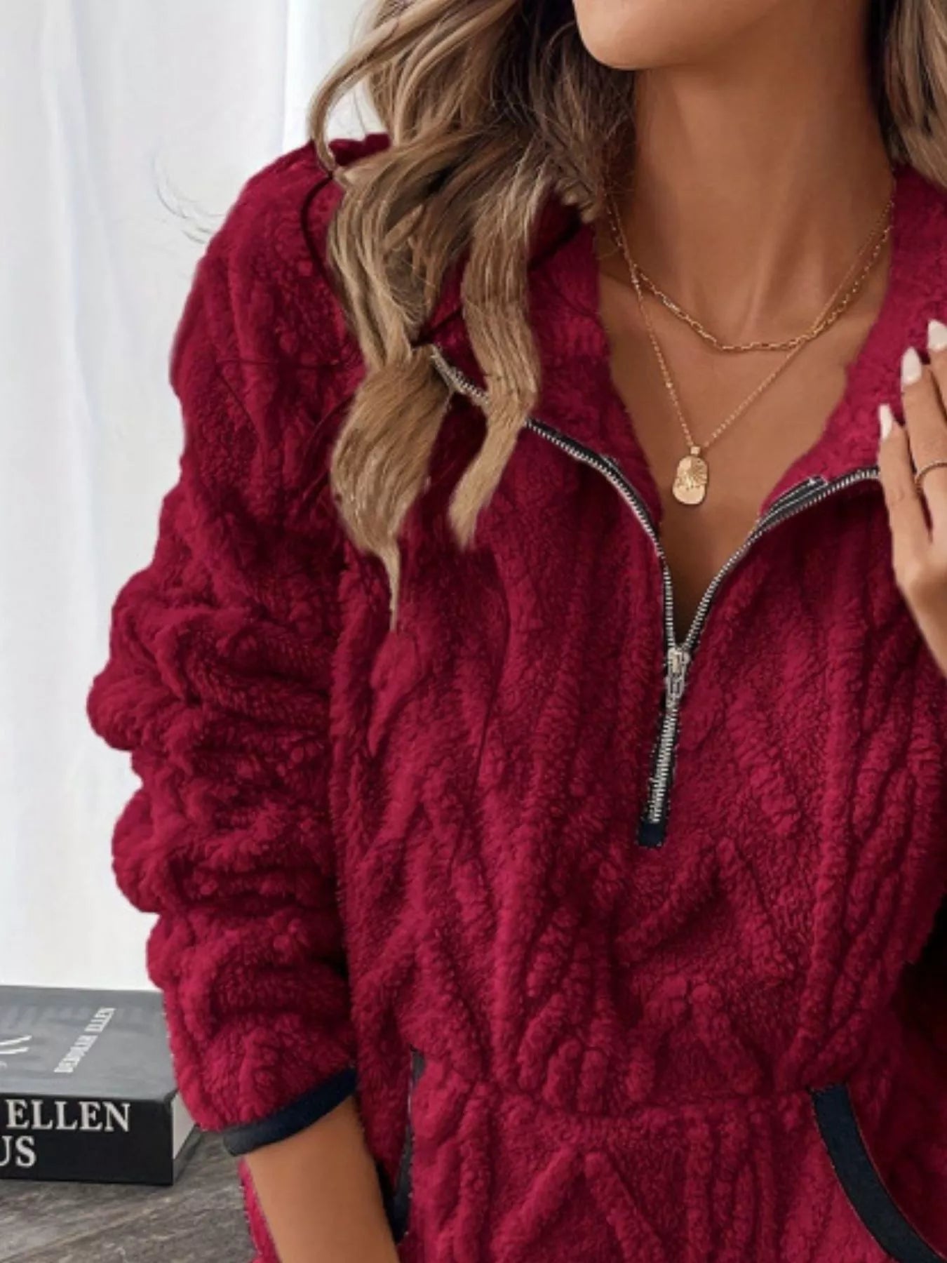 Full Size Sherpa Half Zip Sweatshirt Plus Size designed for comfort and style at Lookzlike