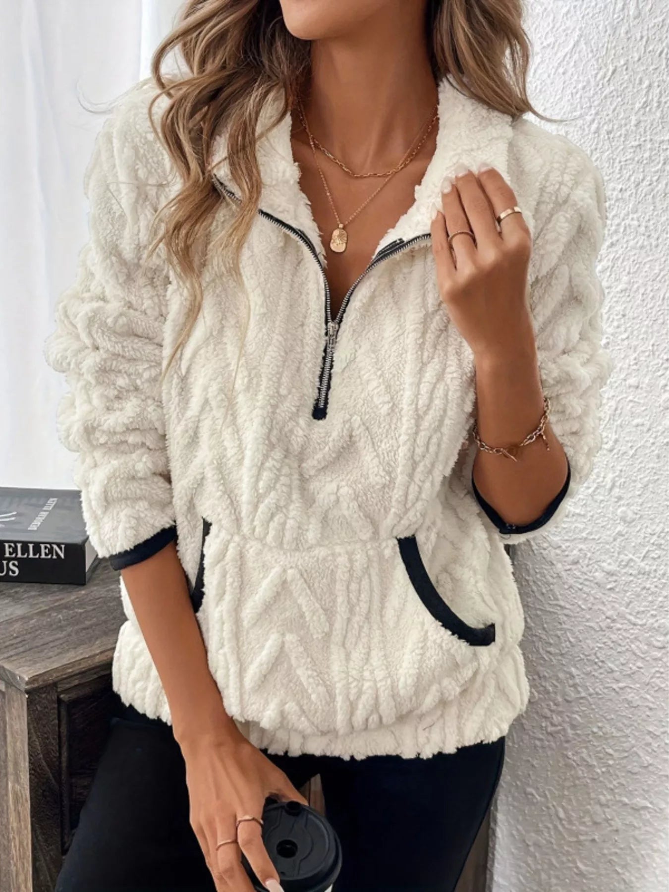 Full Size Sherpa Half Zip Sweatshirt Plus Size designed for comfort and style at Lookzlike