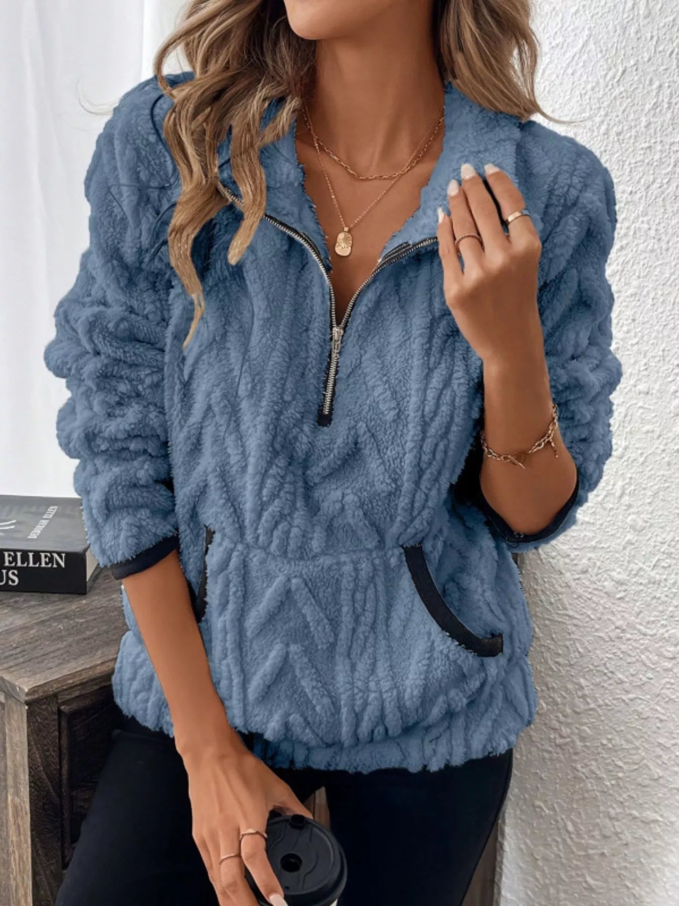 Full Size Sherpa Half Zip Sweatshirt Plus Size designed for comfort and style at Lookzlike