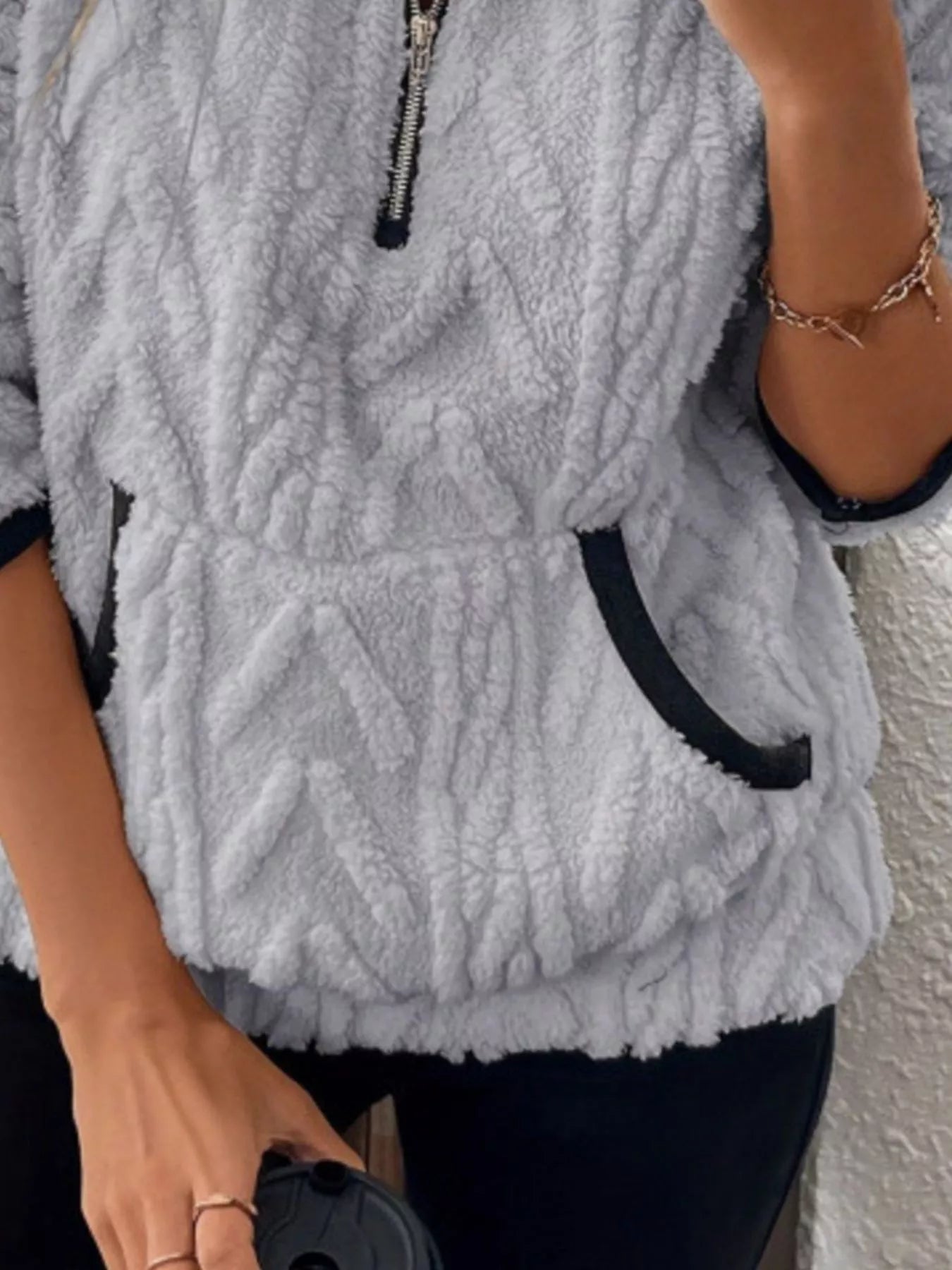 Full Size Sherpa Half Zip Sweatshirt Plus Size designed for comfort and style at Lookzlike