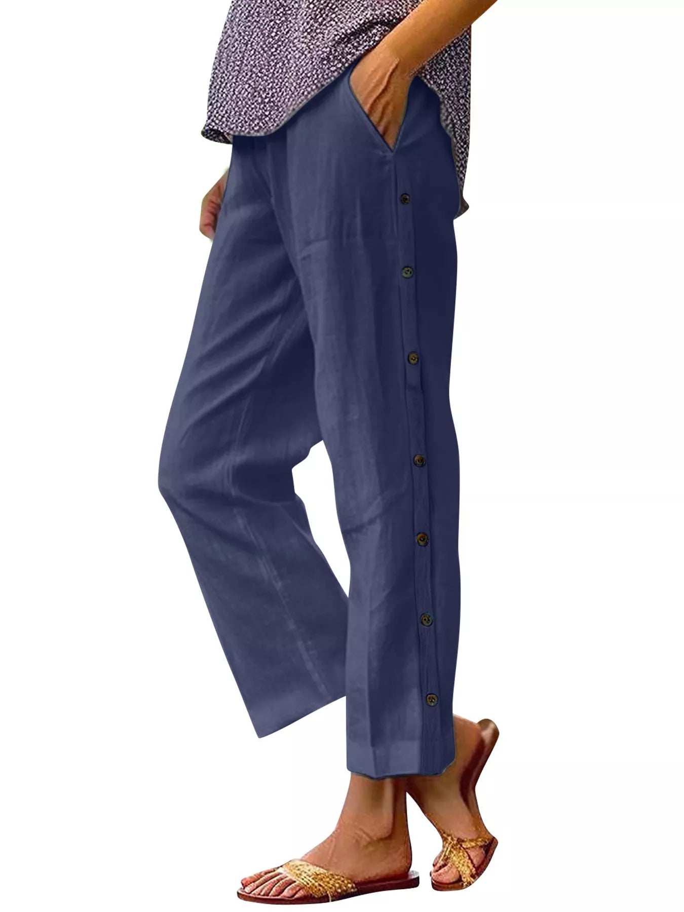 Full Size Side Button Decor Pants Plus Size designed for comfort and style at Lookzlike