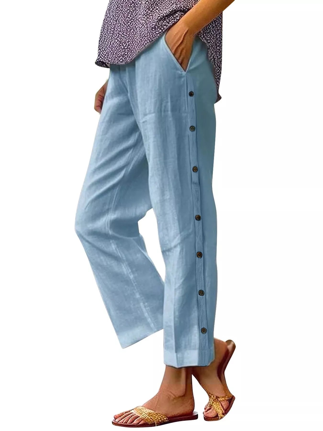 Full Size Side Button Decor Pants Plus Size designed for comfort and style at Lookzlike