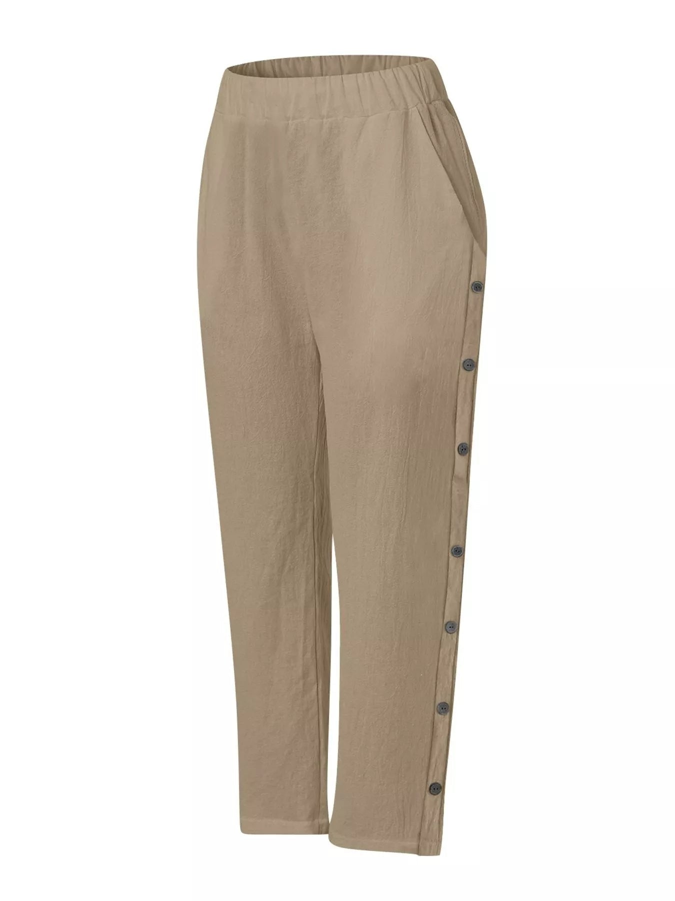 Full Size Side Button Decor Pants Plus Size designed for comfort and style at Lookzlike