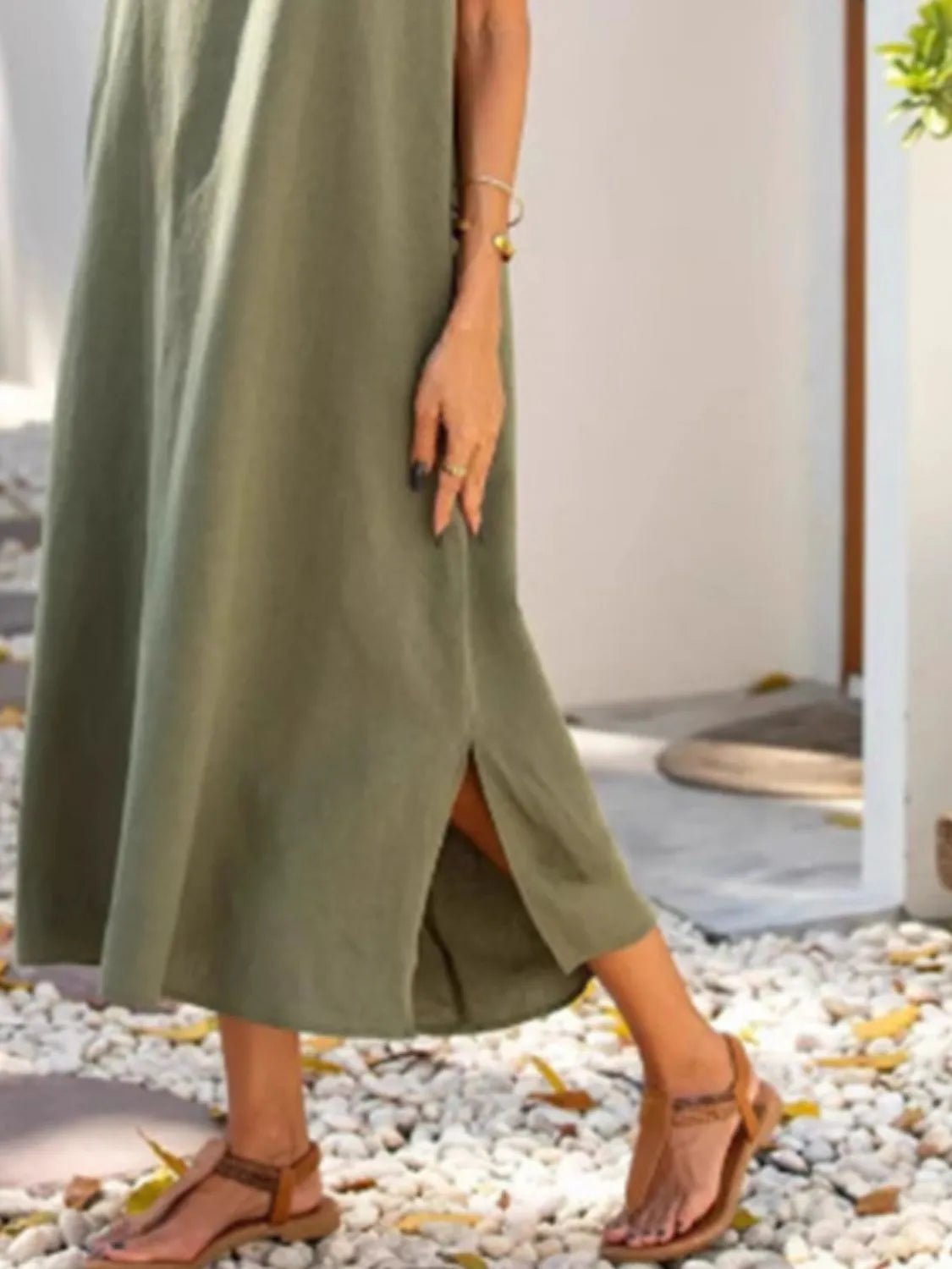 Full Size Side Slit Sleeveless Midi Dress Plus Size - Lookzlike