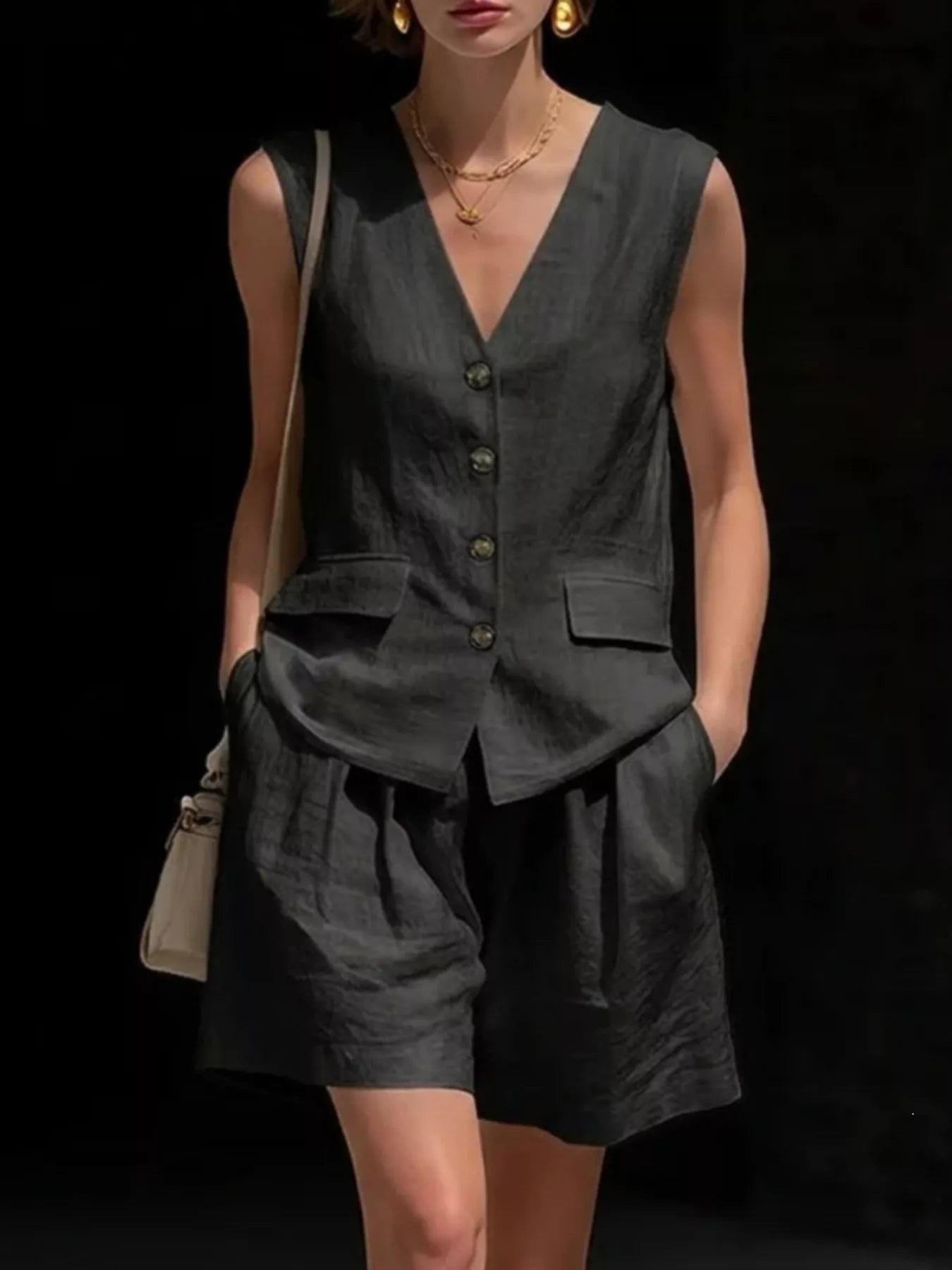 Full Size Sleeveless Vest and Shorts Set Plus Size designed for comfort and style at Lookzlike