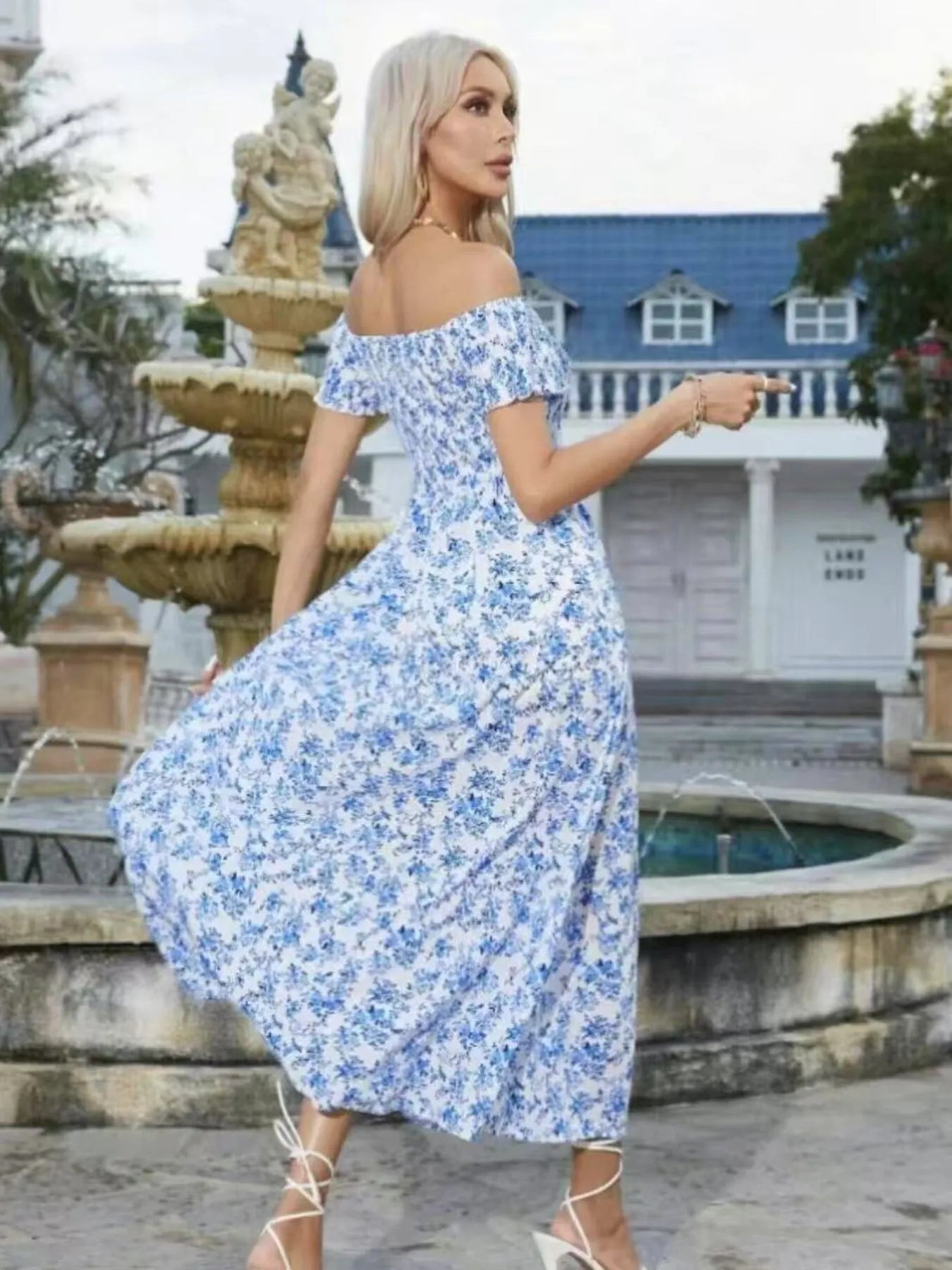 Full Size Slit Off-Shoulder Floral Midi Dress Plus Size - Lookzlike