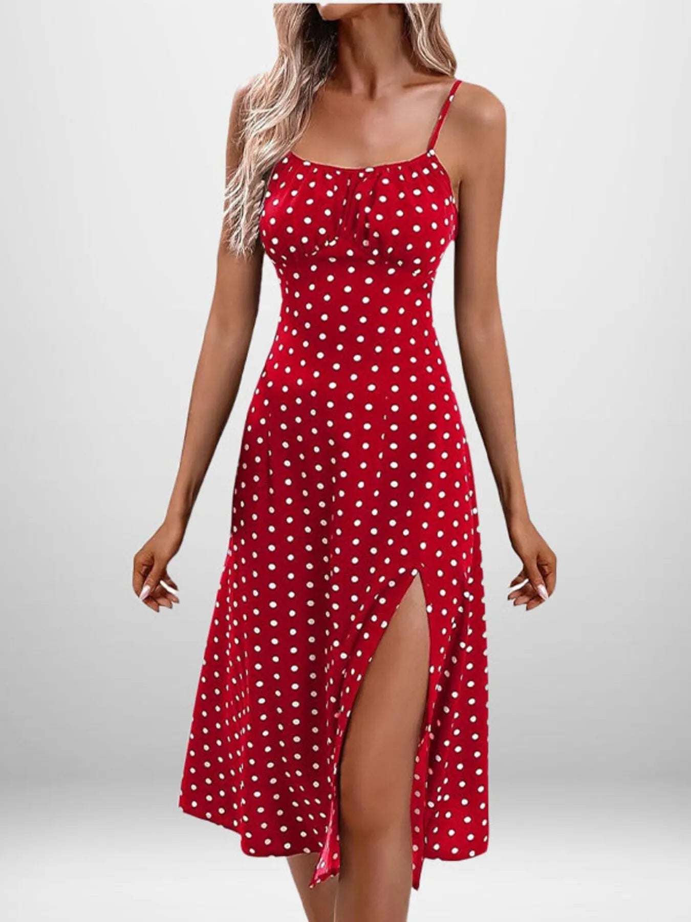 Full Size Slit Printed Cami Midi Dress Plus Size - Lookzlike