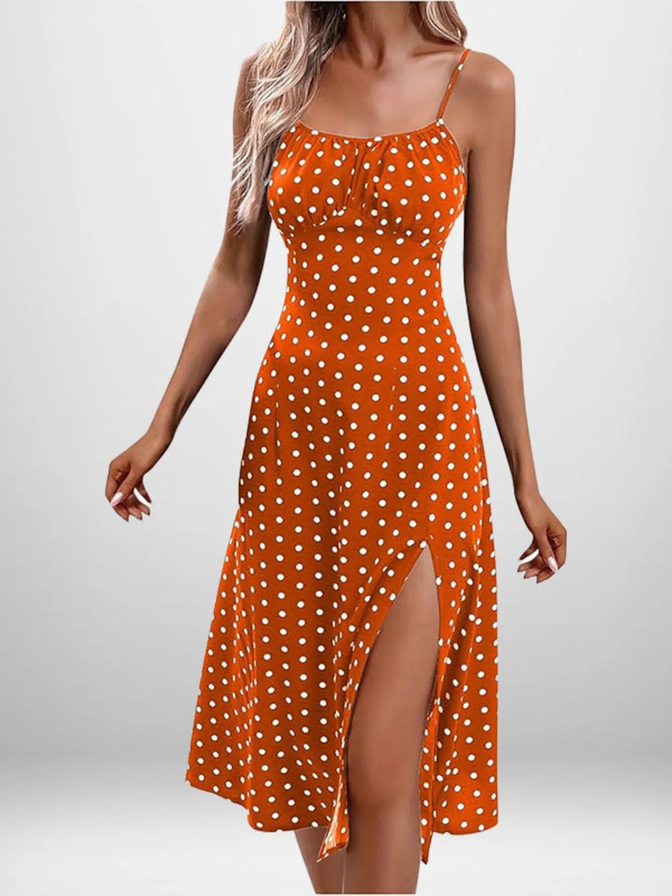 Full Size Slit Printed Cami Midi Dress Plus Size - Lookzlike