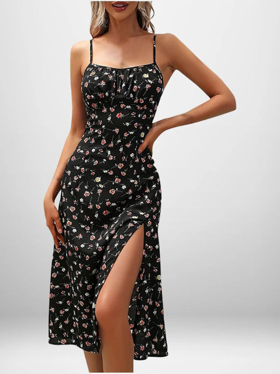Full Size Slit Printed Cami Midi Dress Plus Size - Lookzlike