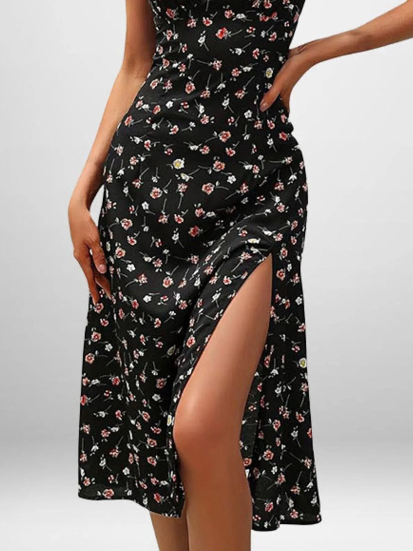 Full Size Slit Printed Cami Midi Dress Plus Size - Lookzlike