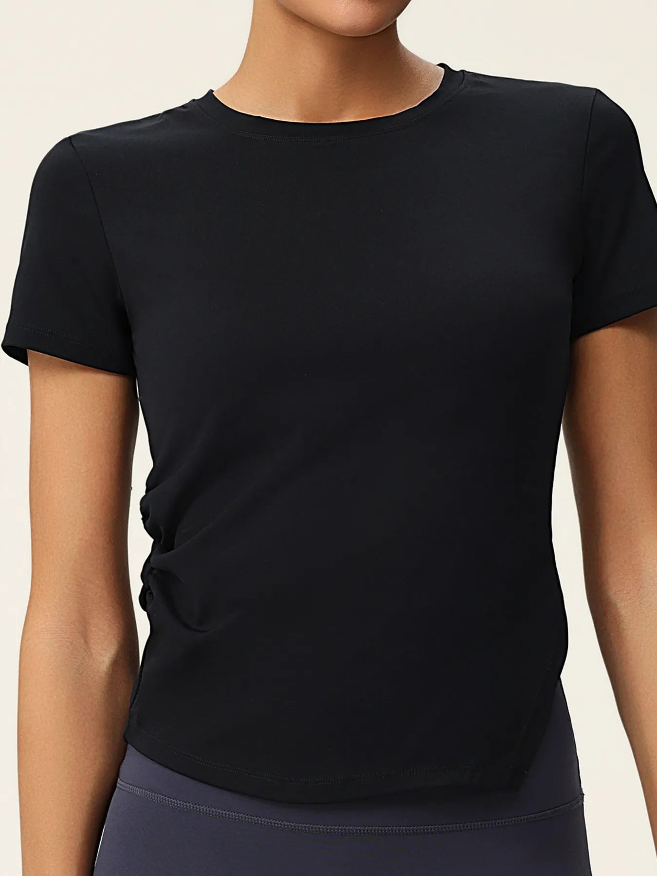 Full Size Slit Round Neck Short Sleeve Active T-Shirt Plus Size designed for comfort and style at Lookzlike
