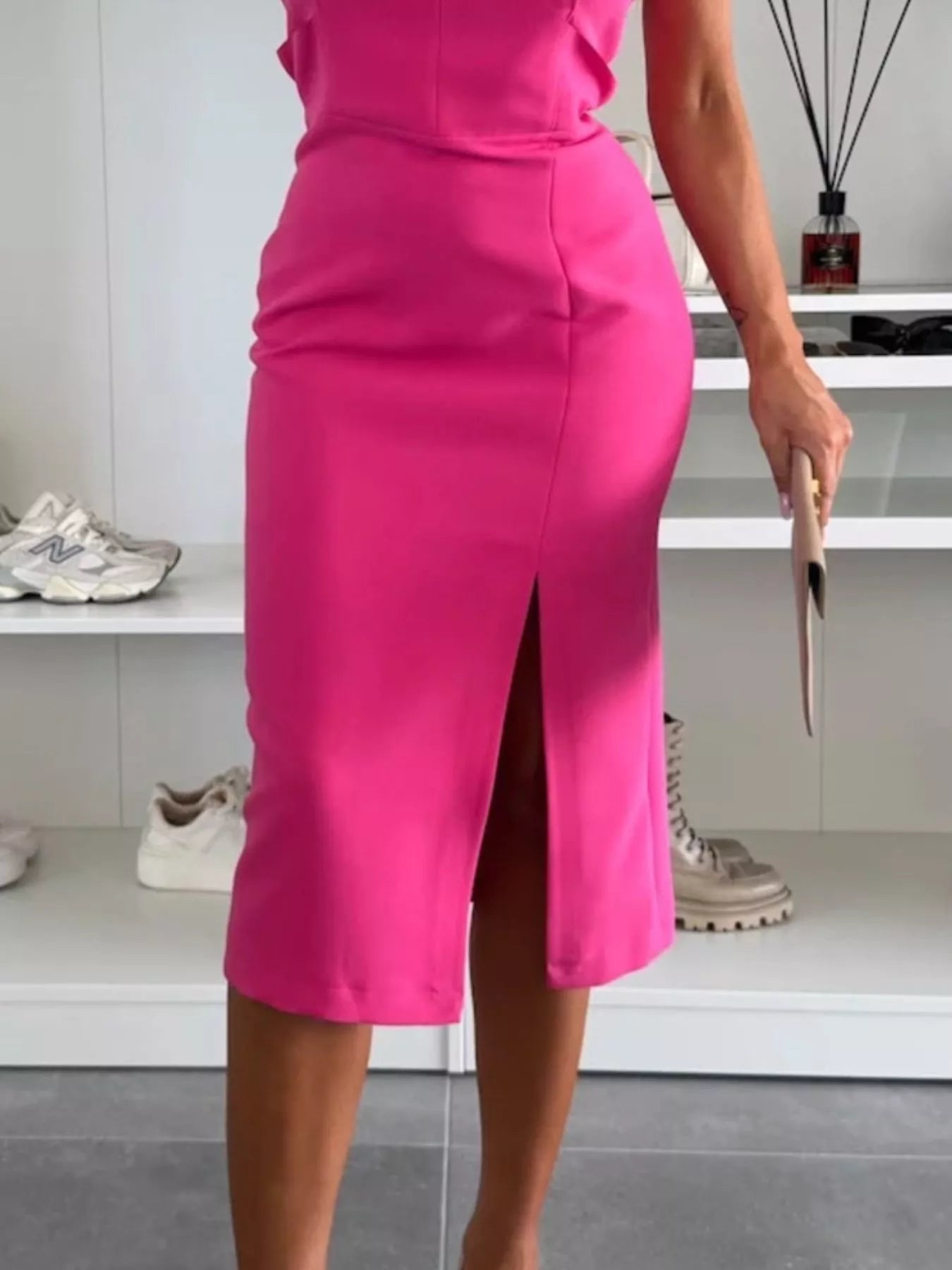 Full Size Slit Round Neck Sleeveless Dress Plus Size designed for comfort and style at Lookzlike