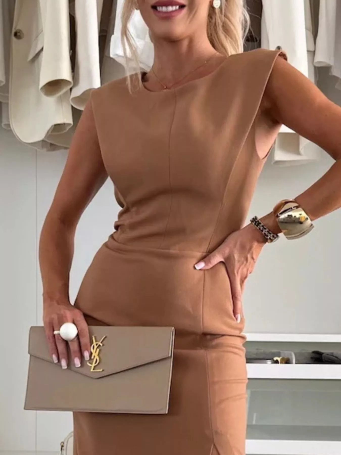 Full Size Slit Round Neck Sleeveless Dress Plus Size designed for comfort and style at Lookzlike