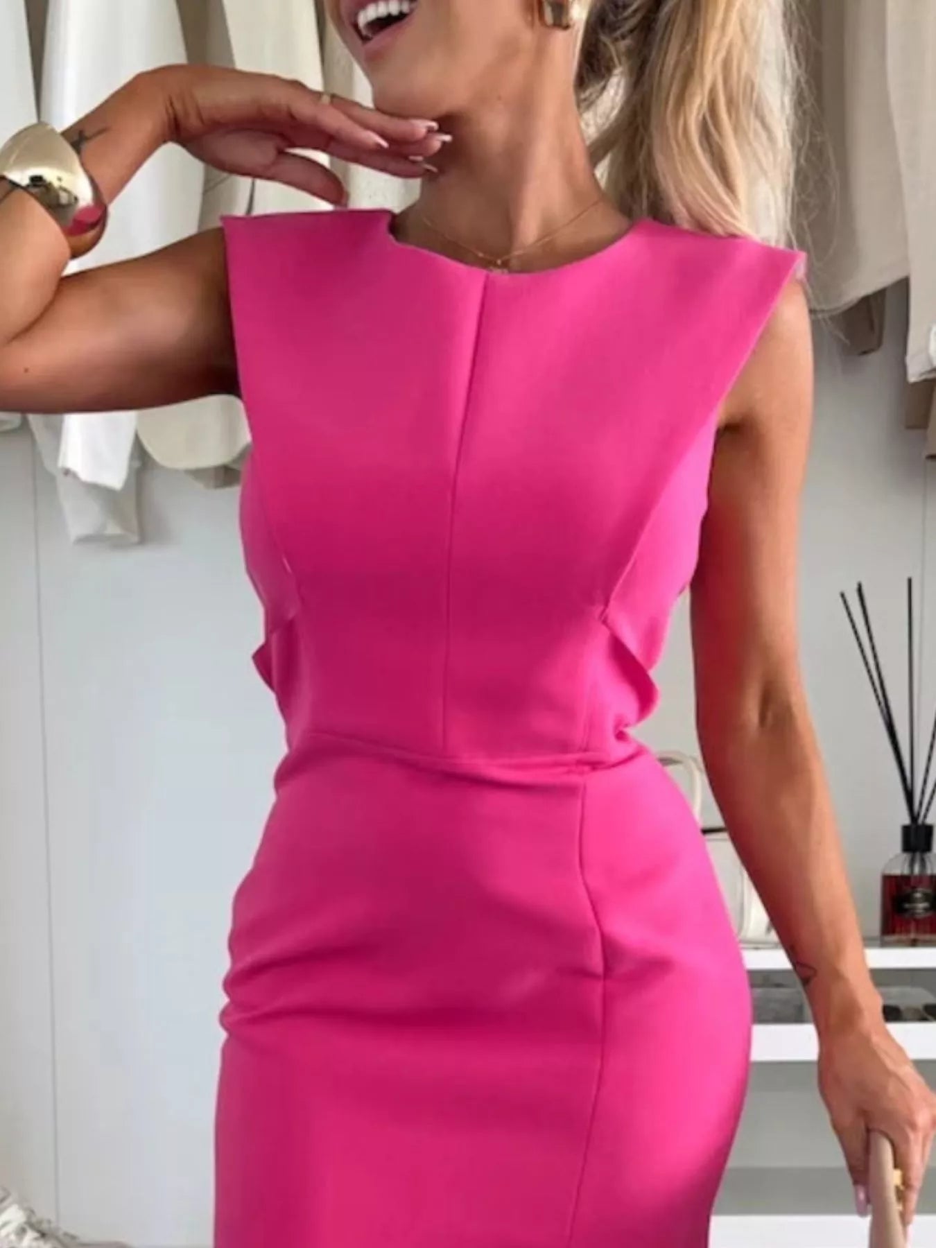 Full Size Slit Round Neck Sleeveless Dress Plus Size designed for comfort and style at Lookzlike