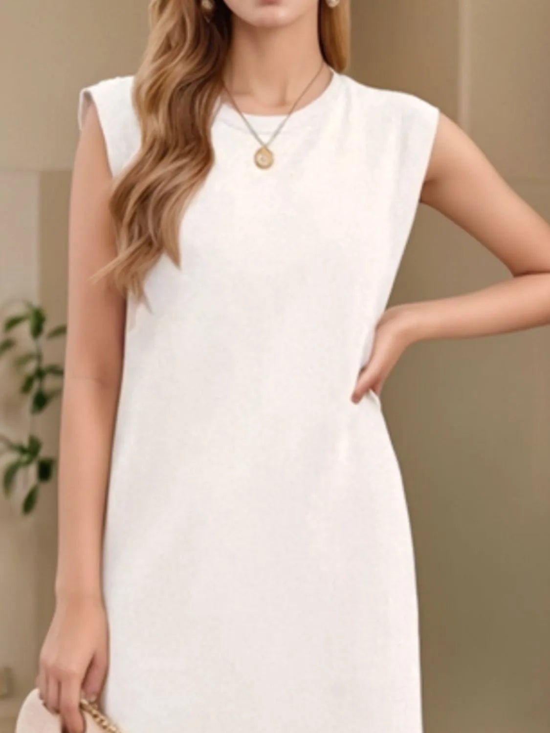 Full Size Slit Round Neck Sleeveless Maxi Tank Dress Plus Size - Lookzlike