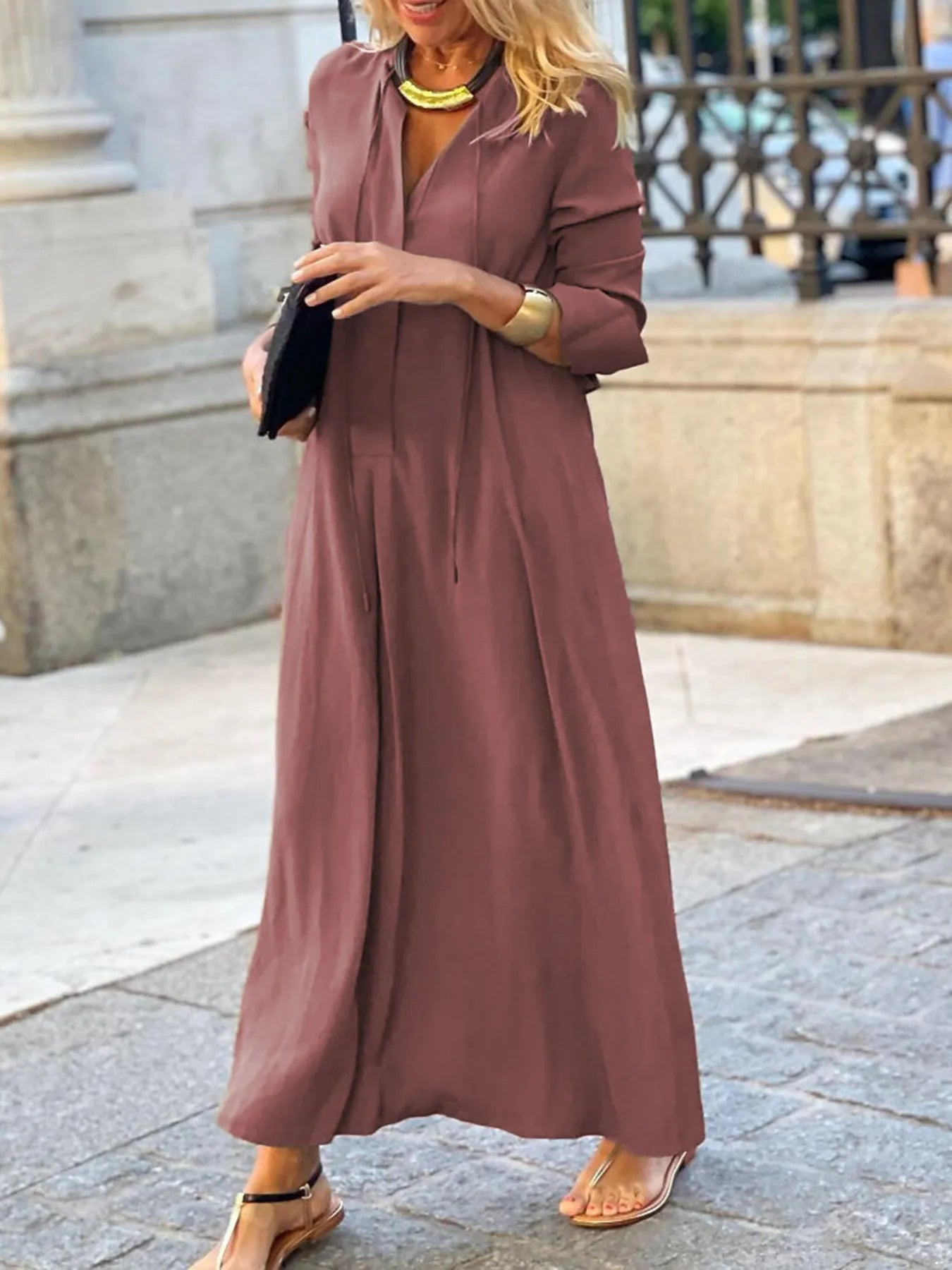 Full Size Solid Color Maxi Shirt Dress Plus Size - Lookzlike