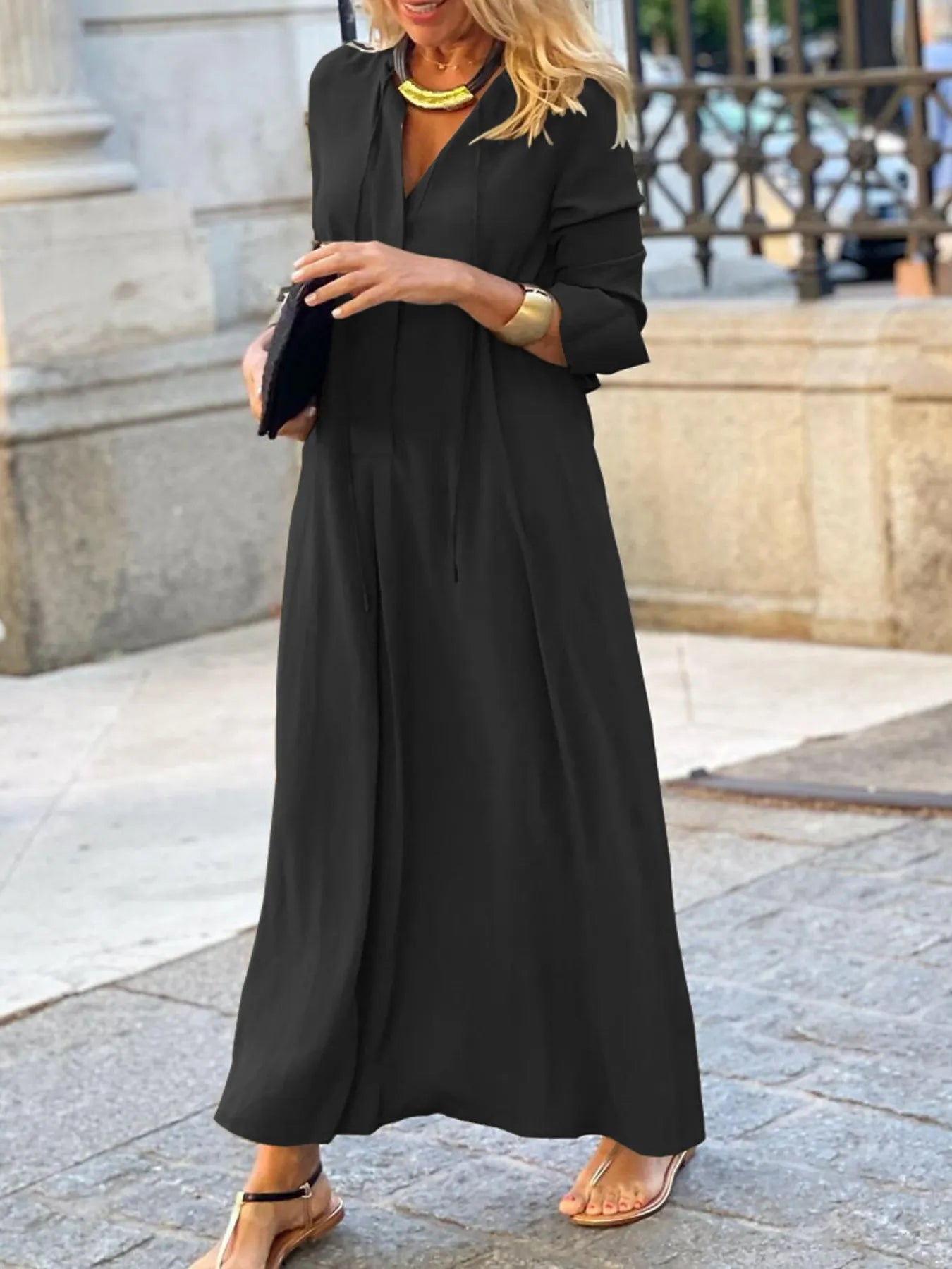 Full Size Solid Color Maxi Shirt Dress Plus Size - Lookzlike