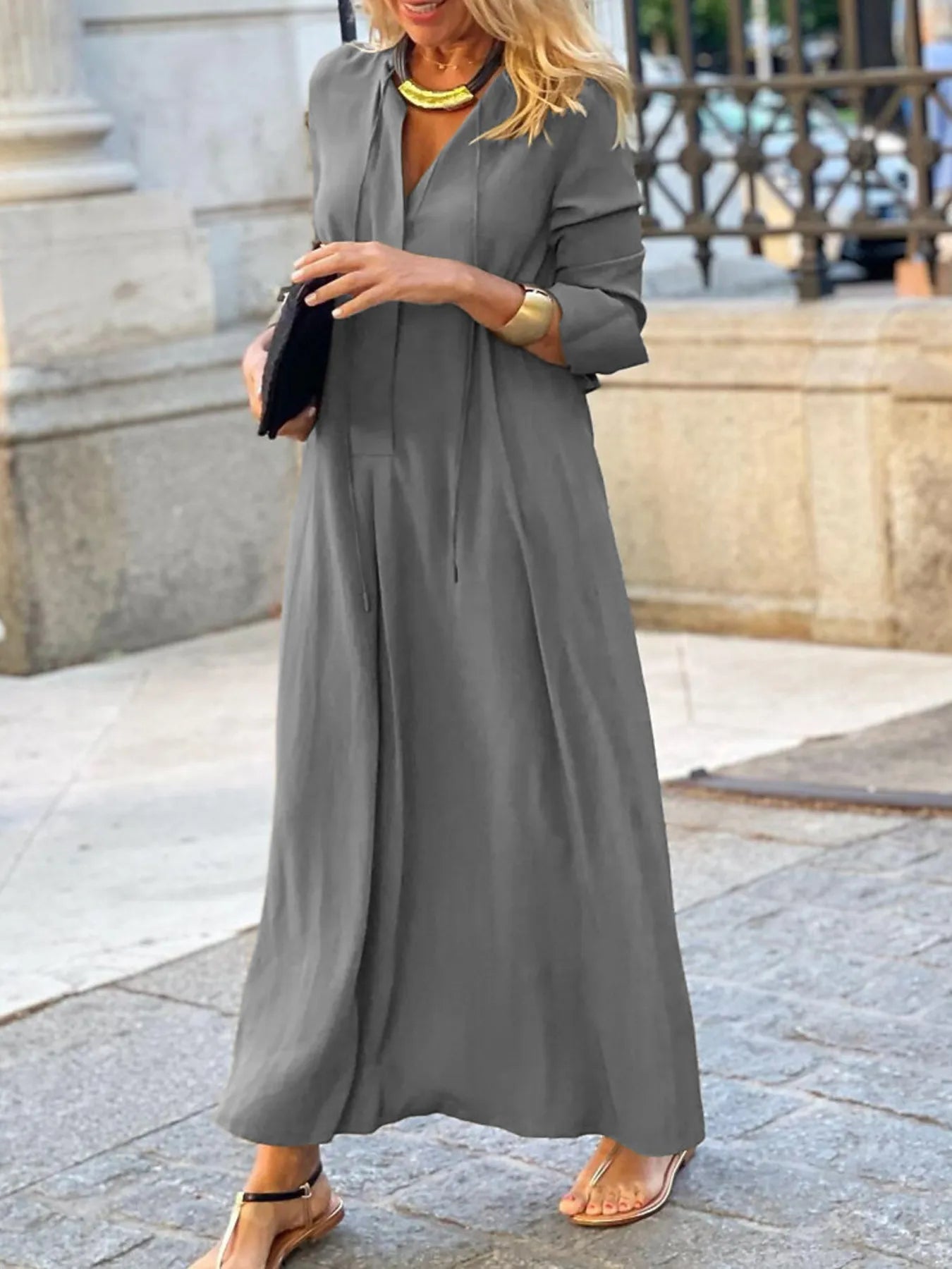 Full Size Solid Color Maxi Shirt Dress Plus Size - Lookzlike