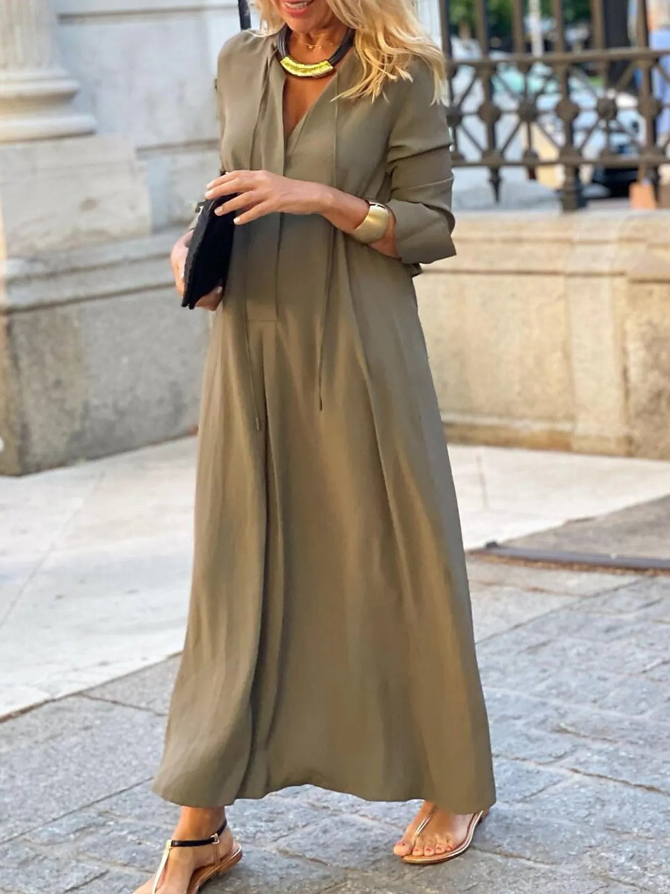 Full Size Solid Color Maxi Shirt Dress Plus Size - Lookzlike